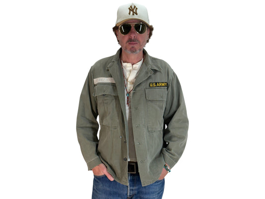 36 Reg. (Medium) Authentic 1950s US Army HBT Utility Shirt – Korean War Era – Type II – 13 Star Buttons - USA Vintage Bcn