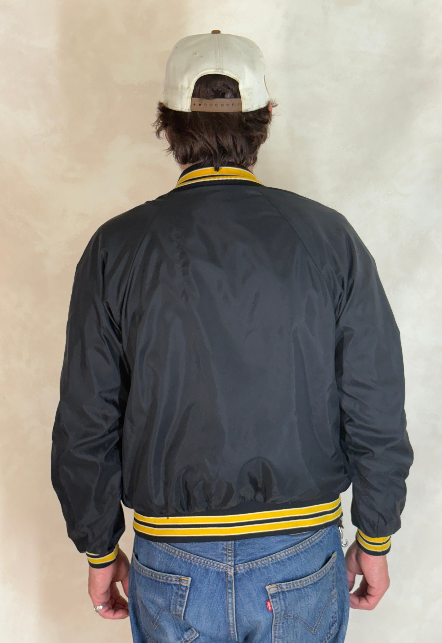 Size Small. Vintage black Satin Jacket Made In USA - USA Vintage Bcn