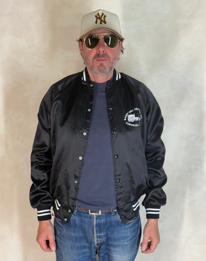 Size Medium. Vintage Black Satin Jacket Made In USA-AJ357 Studio