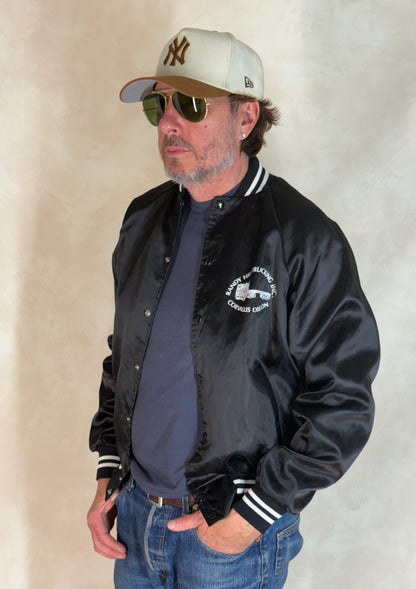 Size Medium. Vintage Black Satin Jacket Made In USA-AJ357 Studio