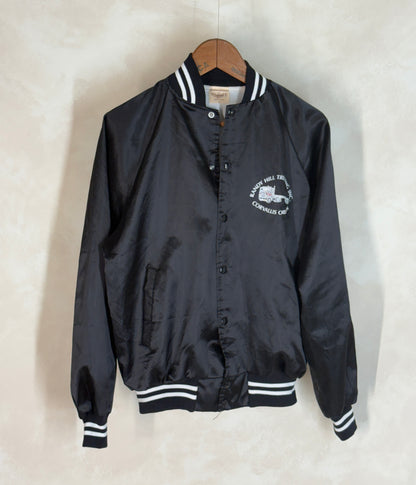 Size Medium. Vintage Black Satin Jacket Made In USA-AJ357 Studio