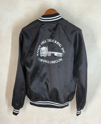 Size Medium. Vintage Black Satin Jacket Made In USA-AJ357 Studio