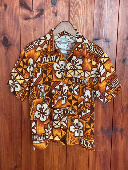 Medium Size Vintage 90s Hawaiian Barkcloth Cotton Shirt by Quicksilver - Surfing Collectible-AJ357 Studio