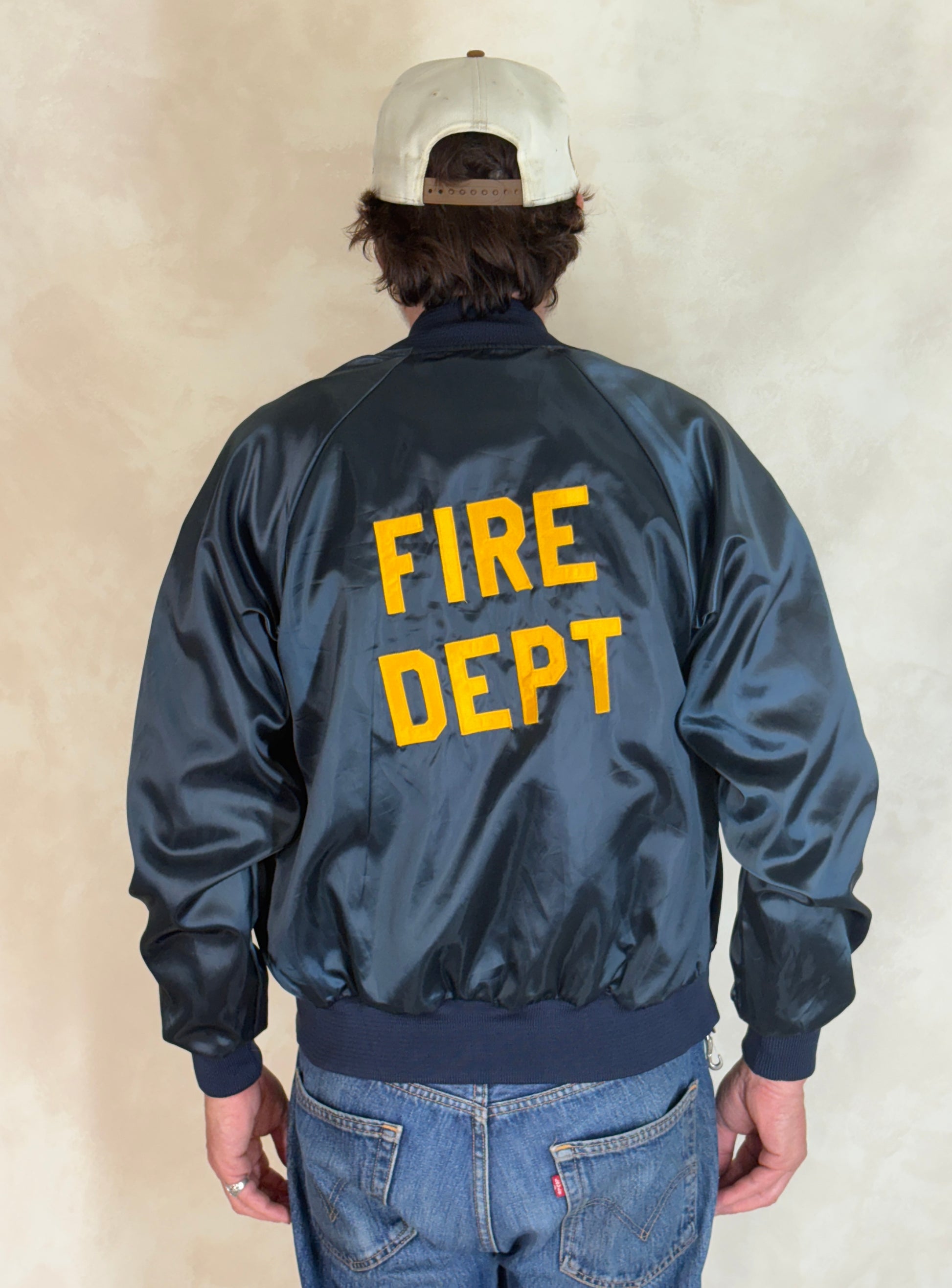 Size Small. Vintage Satin 80s Fire Dept satin Jacket Made In USA - USA Vintage Bcn