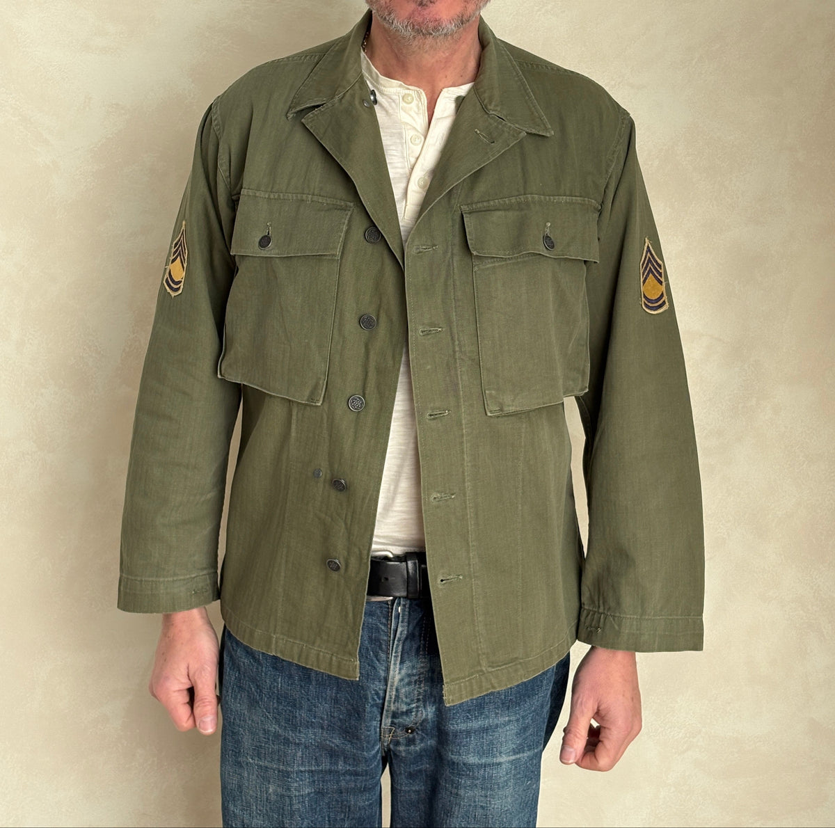 Vintage WW2 US Army 2nd Pattern HBT 13 Stars Button Combat Shirt/Jacket-AJ357 Studio