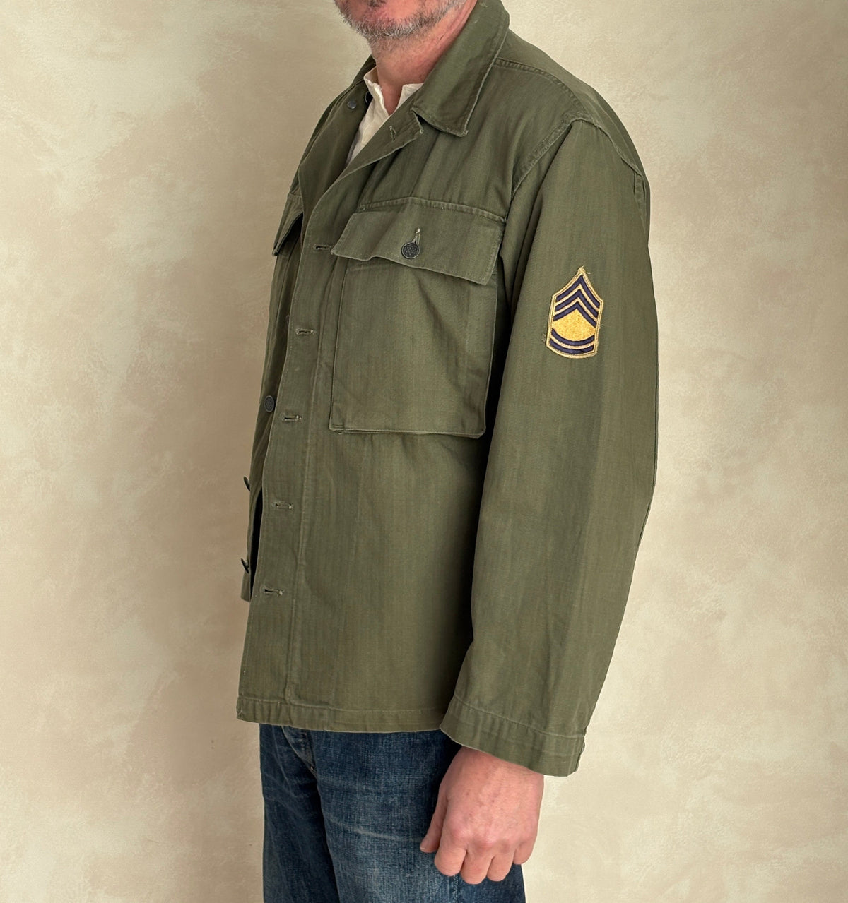 Vintage WW2 US Army 2nd Pattern HBT 13 Stars Button Combat Shirt/Jacket-AJ357 Studio