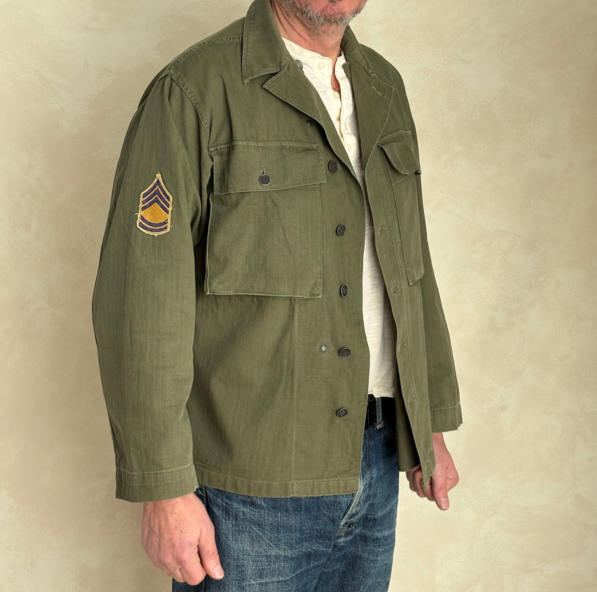 Vintage WW2 US Army 2nd Pattern HBT 13 Stars Button Combat Shirt/Jacket-AJ357 Studio