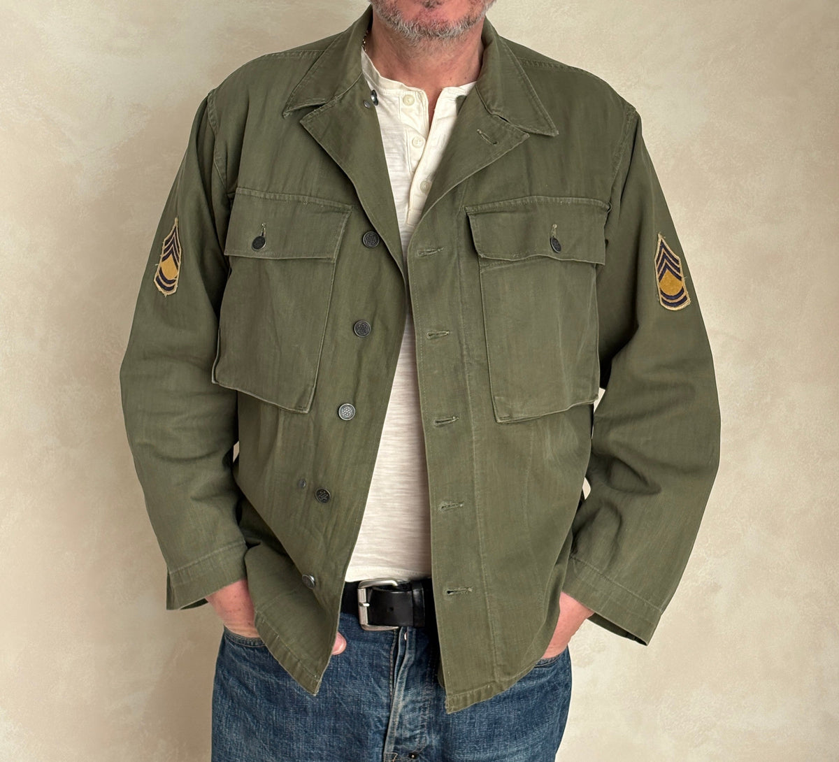 Vintage WW2 US Army 2nd Pattern HBT 13 Stars Button Combat Shirt/Jacket-AJ357 Studio