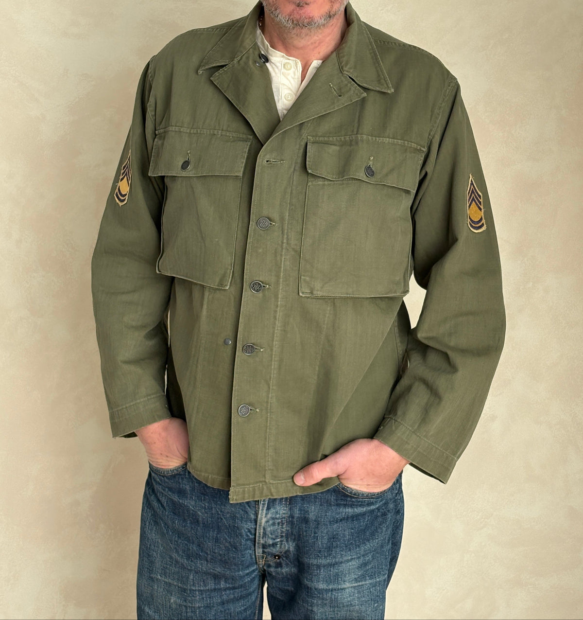 Vintage WW2 US Army 2nd Pattern HBT 13 Stars Button Combat Shirt/Jacket-AJ357 Studio