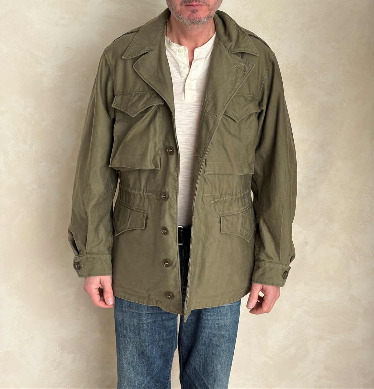 38 Reg Authentic US Army M-43 Field Jacket – OG-107 – Vintage Military Issue Made USA-AJ357 Studio