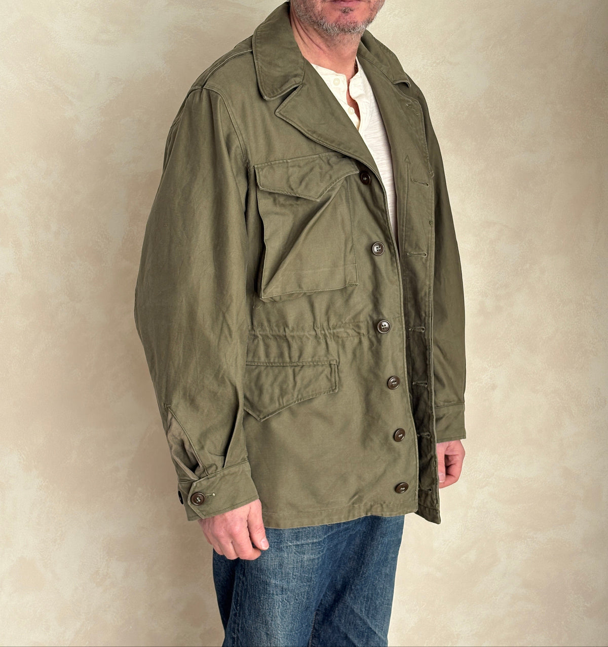 38 Reg Authentic US Army M-43 Field Jacket – OG-107 – Vintage Military Issue Made USA-AJ357 Studio