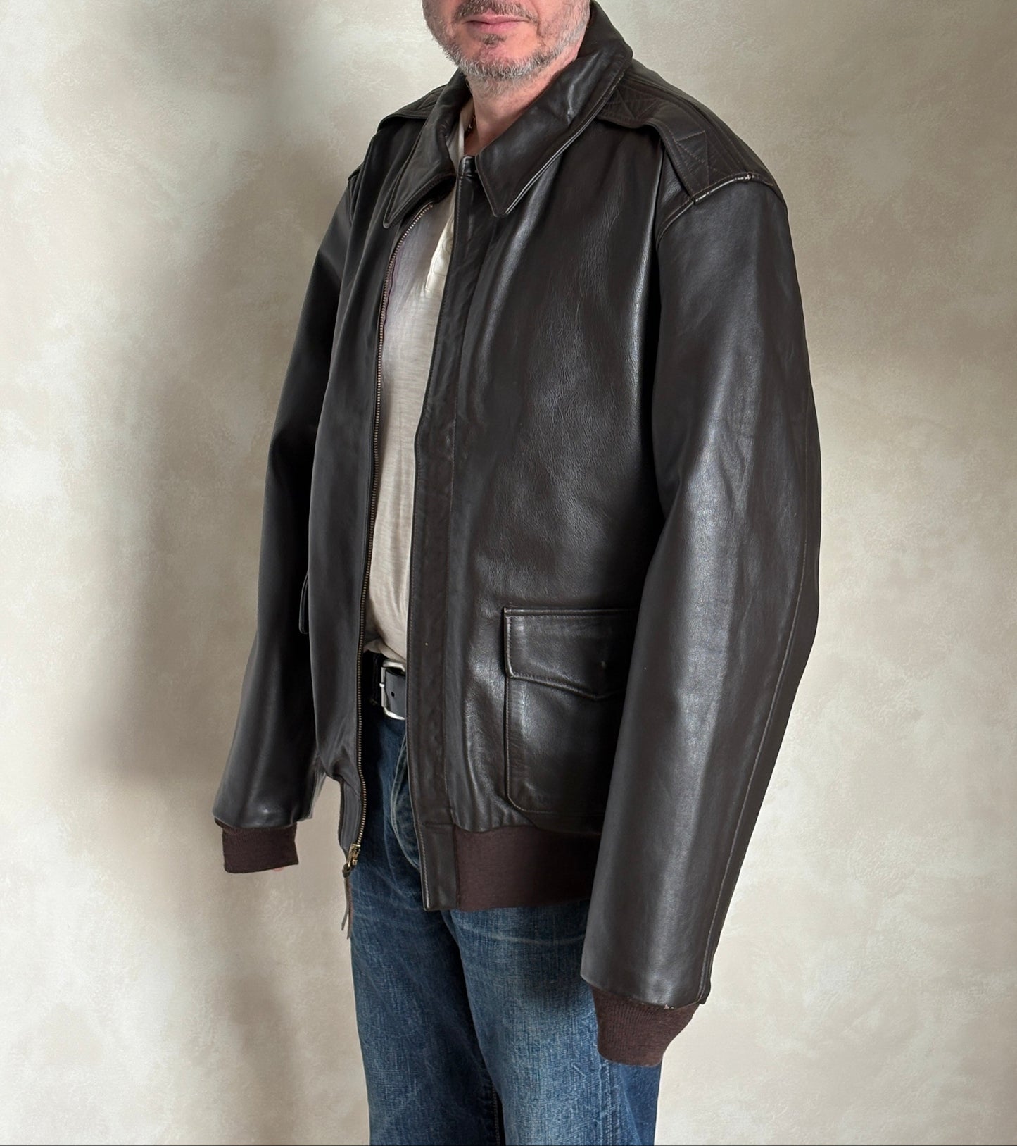 Willis & Geiger Type A-2 Leather Flight Jacket - USA Made - Dark Brown - Size 48T (Tall)-AJ357 Studio-AJ357 Studio