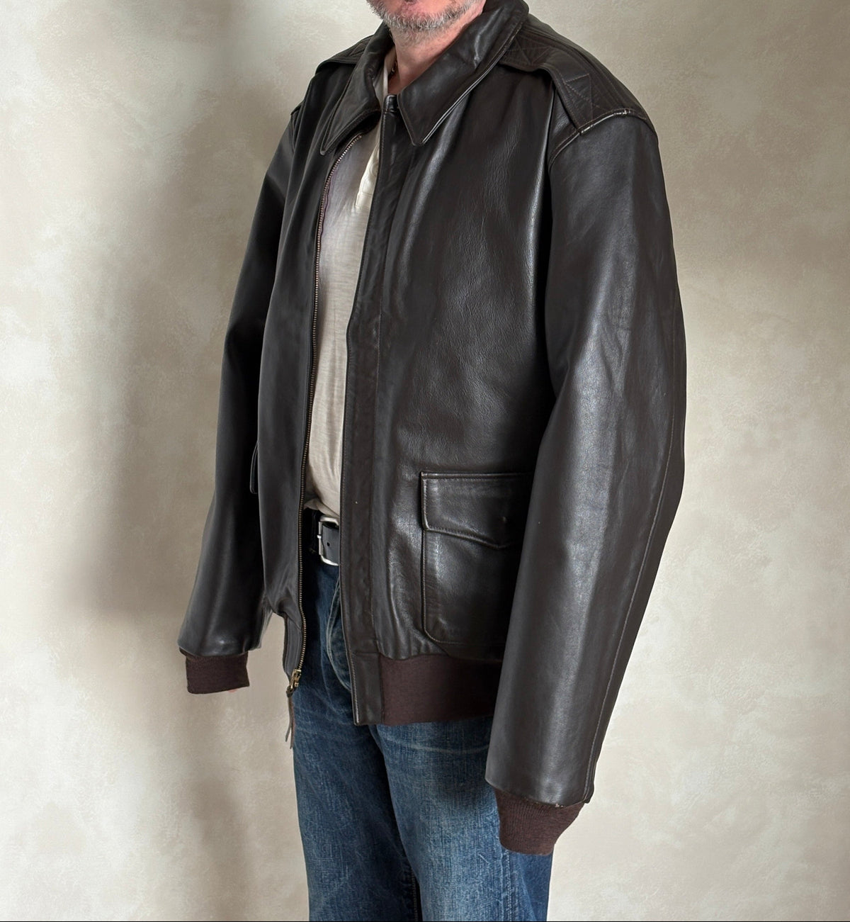 Willis & Geiger Type A-2 Leather Flight Jacket - USA Made - Dark Brown - Size 48T (Tall)-AJ357 Studio