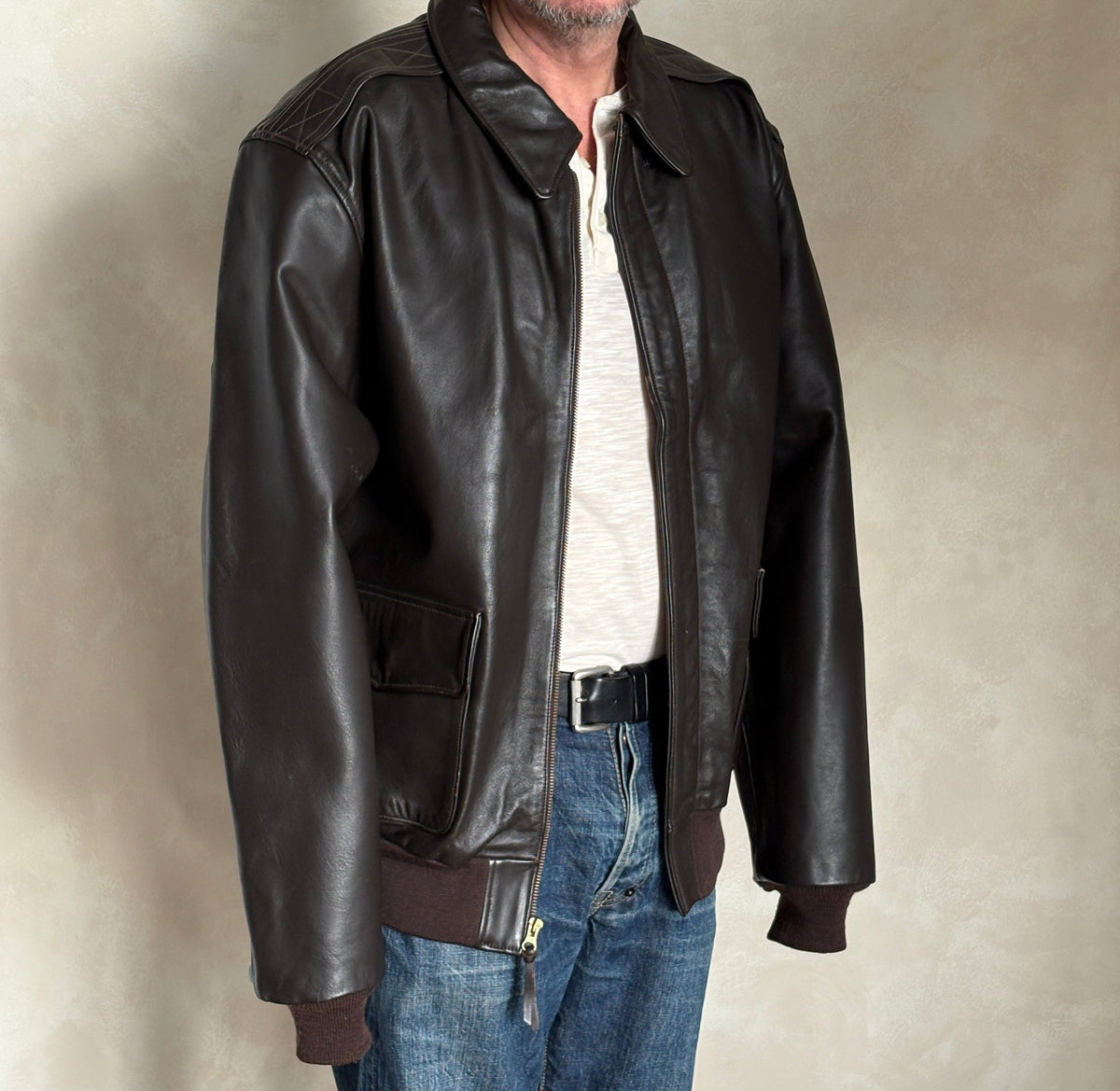 Willis & Geiger Type A-2 Leather Flight Jacket - USA Made - Dark Brown - Size 48T (Tall)-AJ357 Studio
