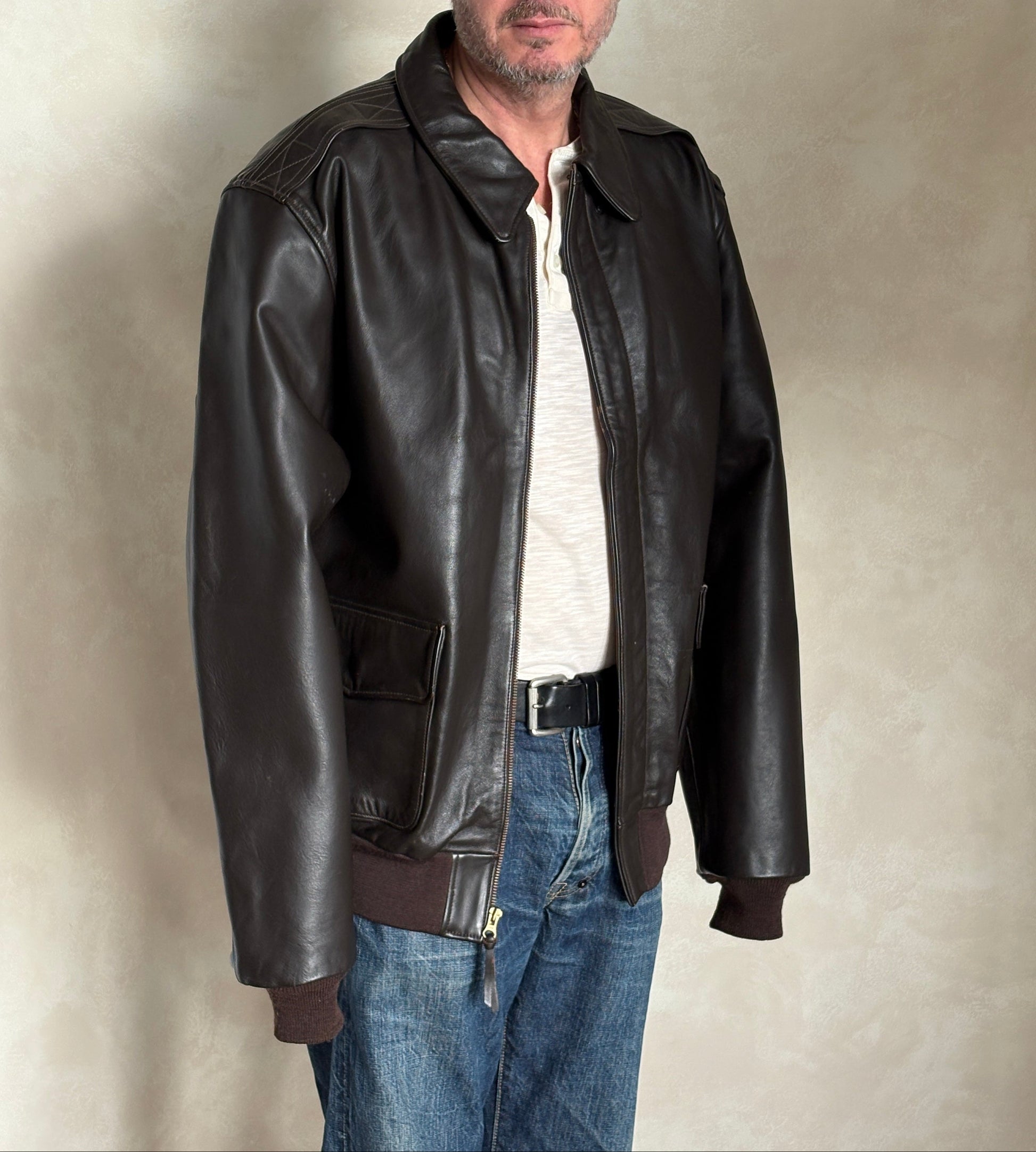Willis & Geiger Type A-2 Leather Flight Jacket - USA Made - Dark Brown - Size 48T (Tall)-AJ357 Studio-AJ357 Studio