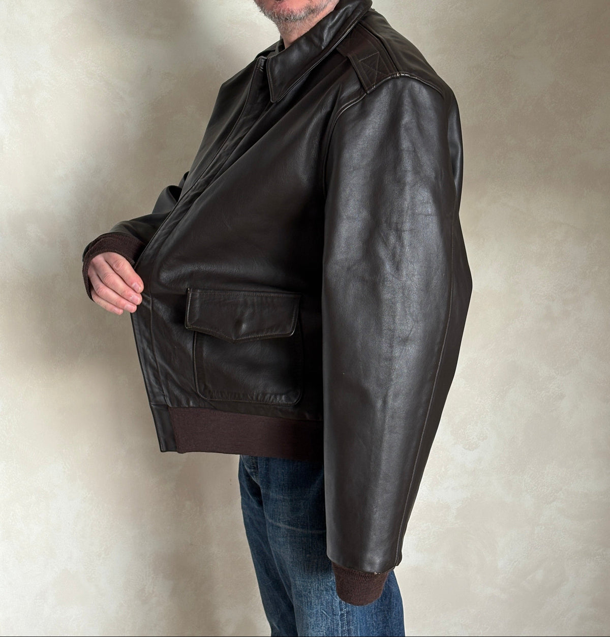 Willis & Geiger Type A-2 Leather Flight Jacket - USA Made - Dark Brown - Size 48T (Tall)-AJ357 Studio