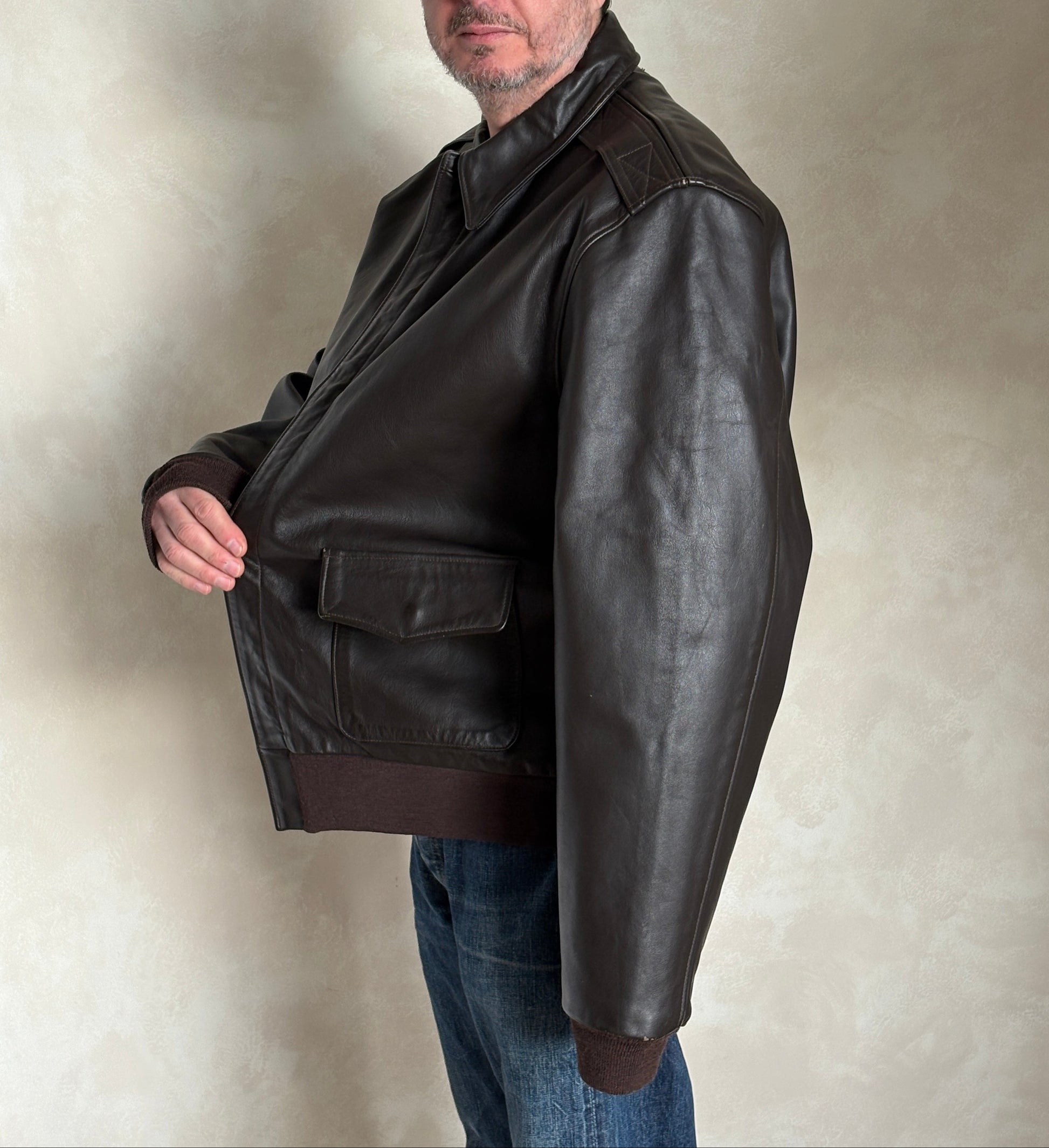 Willis & Geiger Type A-2 Leather Flight Jacket - USA Made - Dark Brown - Size 48T (Tall)-AJ357 Studio-AJ357 Studio