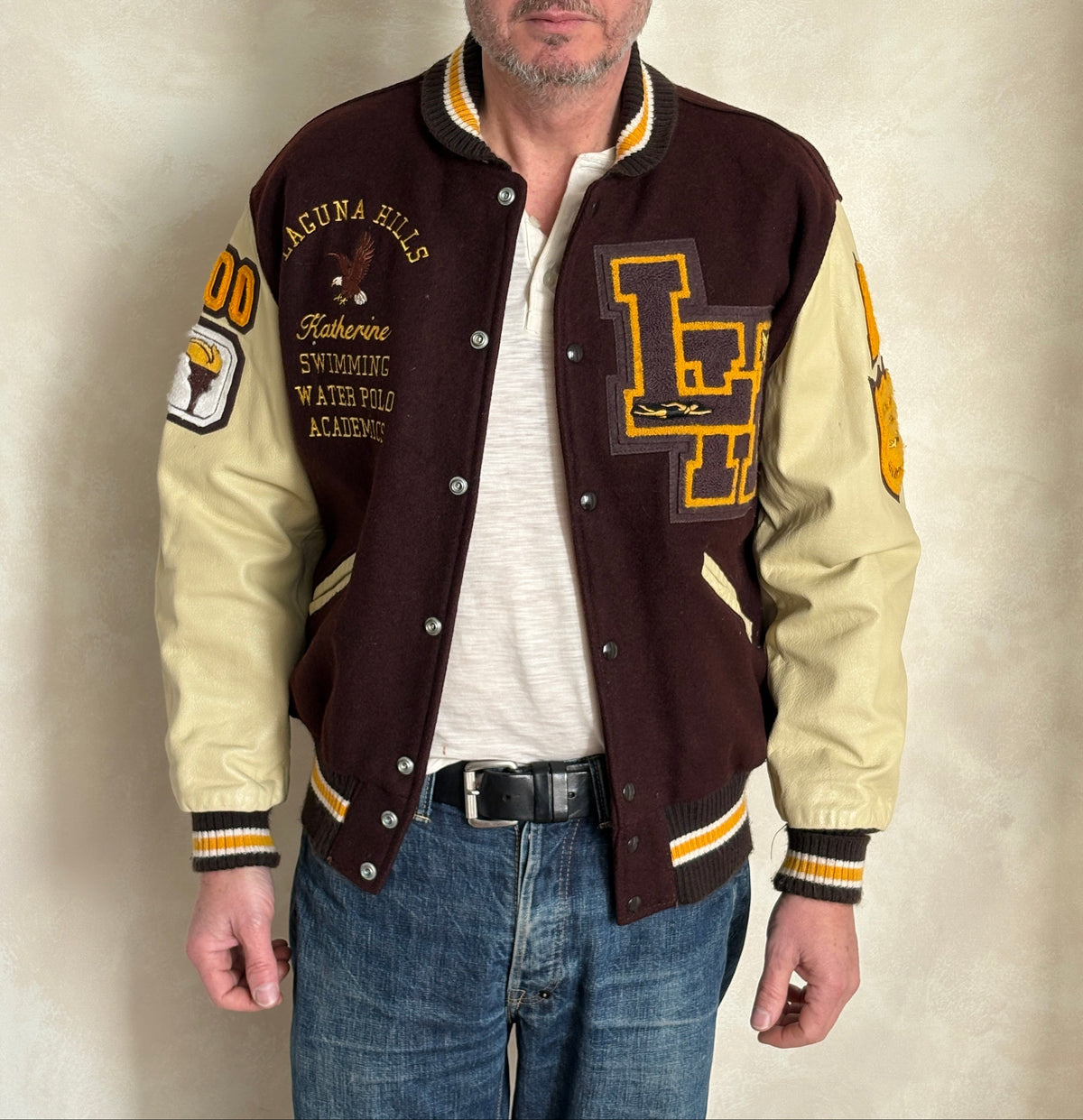 Med. Vintage College Varsity Jacket – Laguna Hills Water Polo Academic . Made in USA-AJ357 Studio