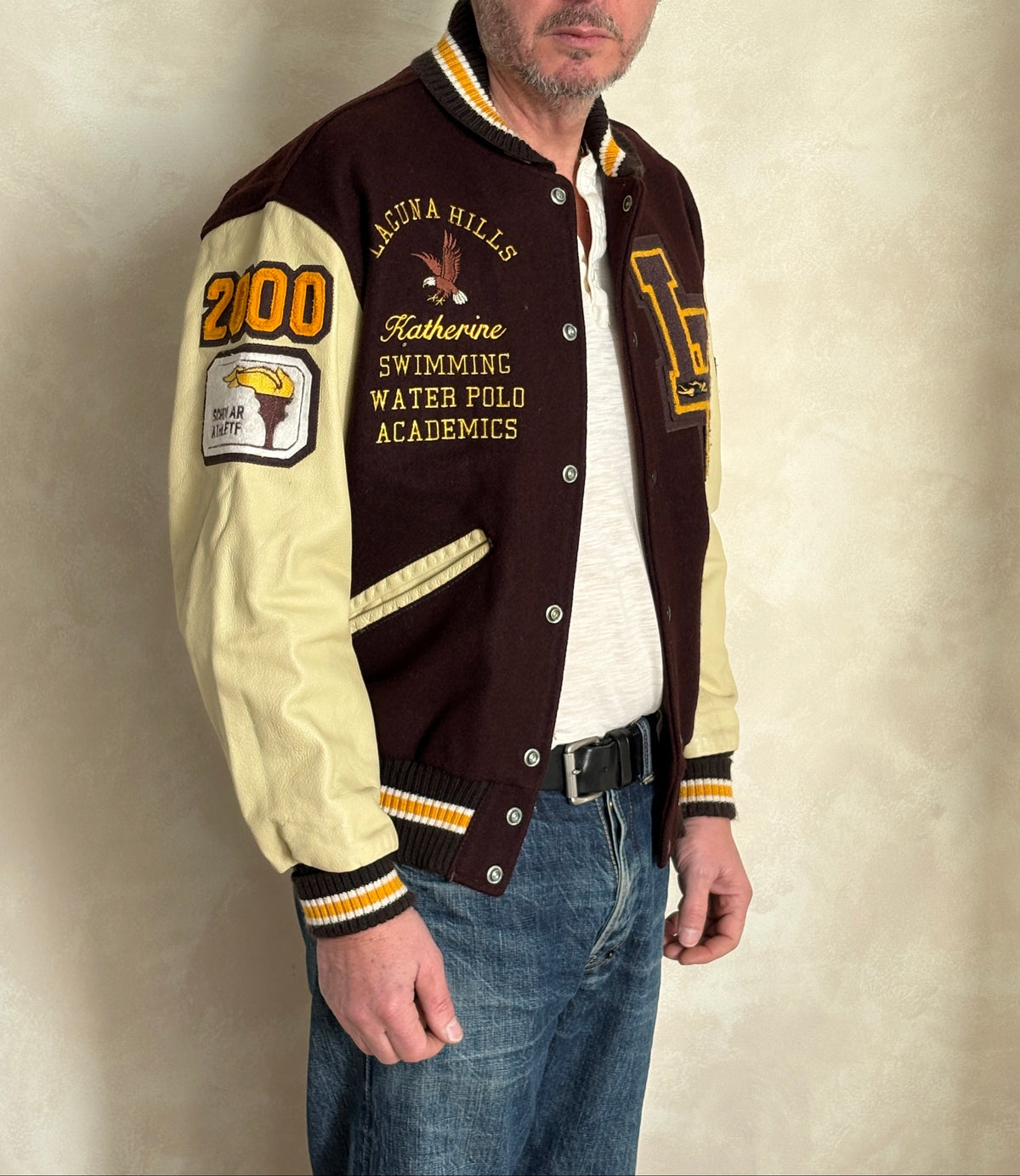 Med. Vintage College Varsity Jacket – Laguna Hills Water Polo Academic . Made in USA-AJ357 Studio