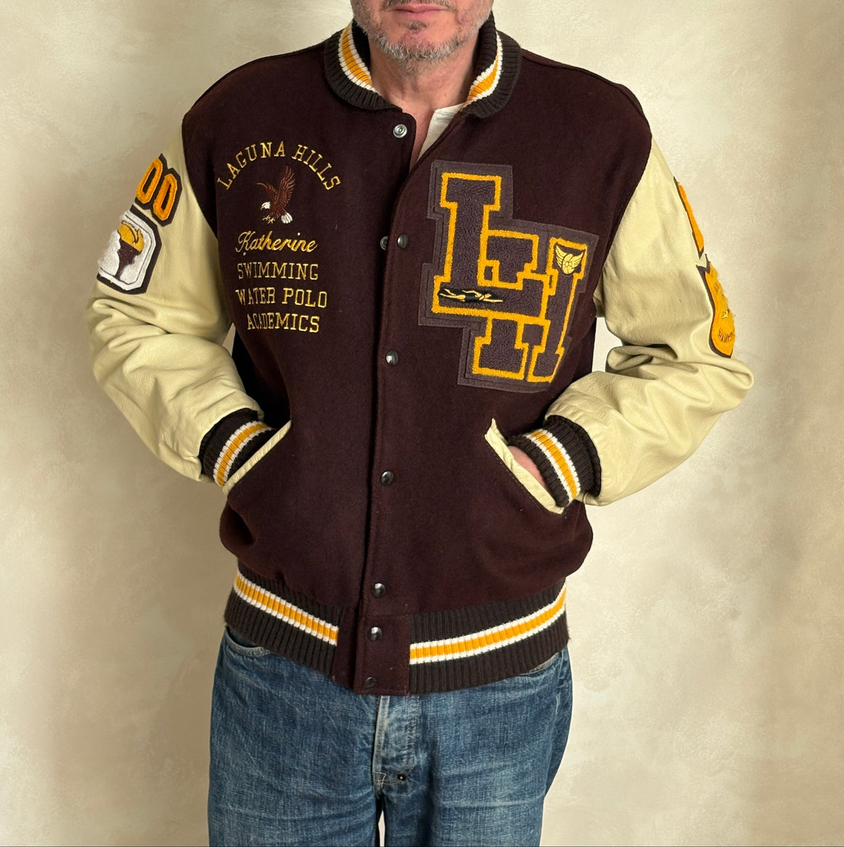 Med. Vintage College Varsity Jacket – Laguna Hills Water Polo Academic . Made in USA-AJ357 Studio