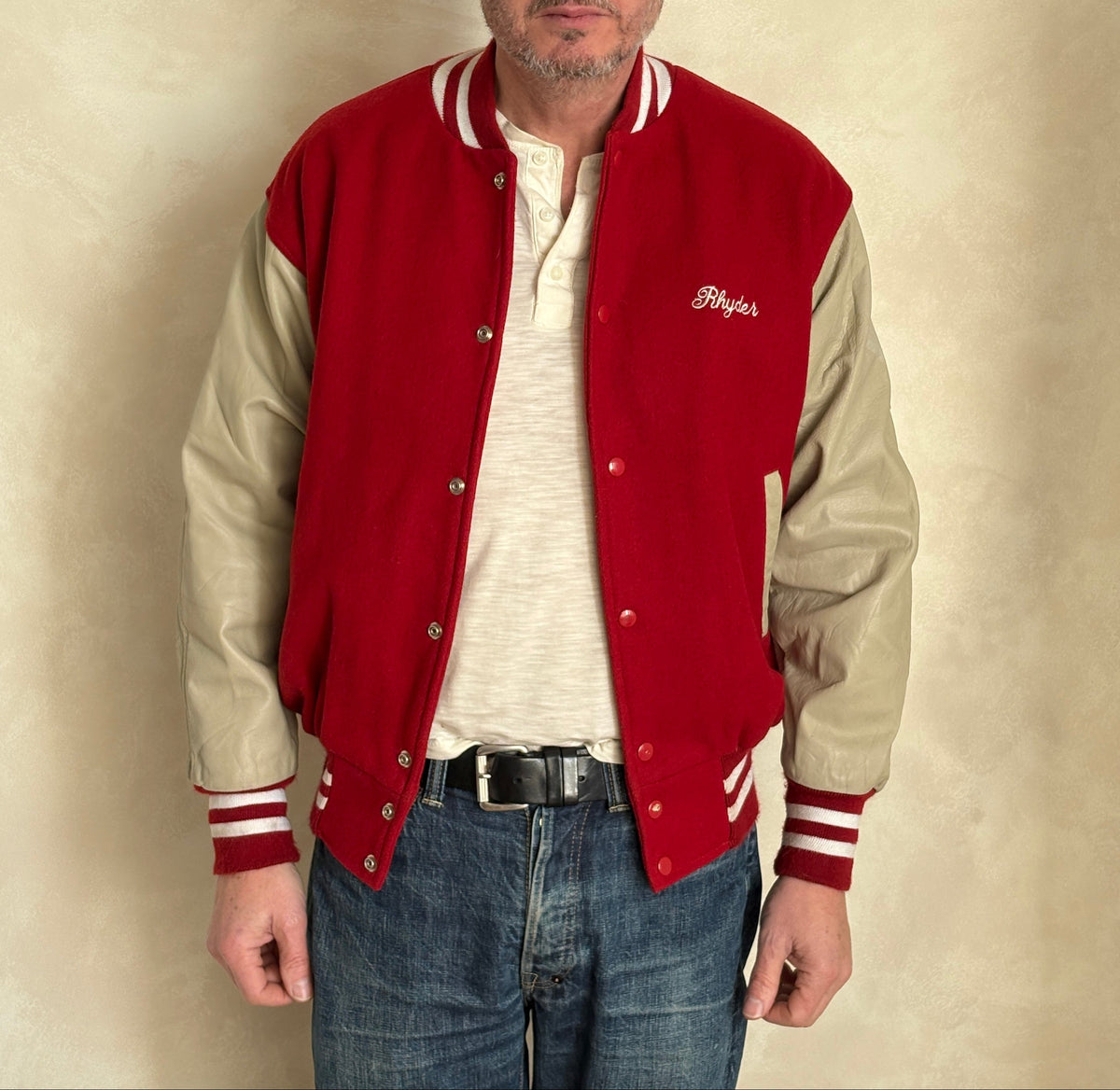 Size Med. Authentic Vintage Varsity Jacket – Wool & Leather Made in USA-AJ357 Studio