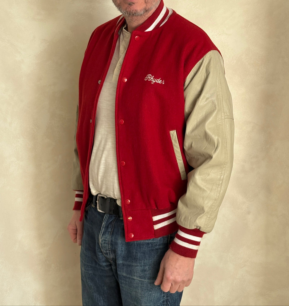 Size Med. Authentic Vintage Varsity Jacket – Wool & Leather Made in USA-AJ357 Studio