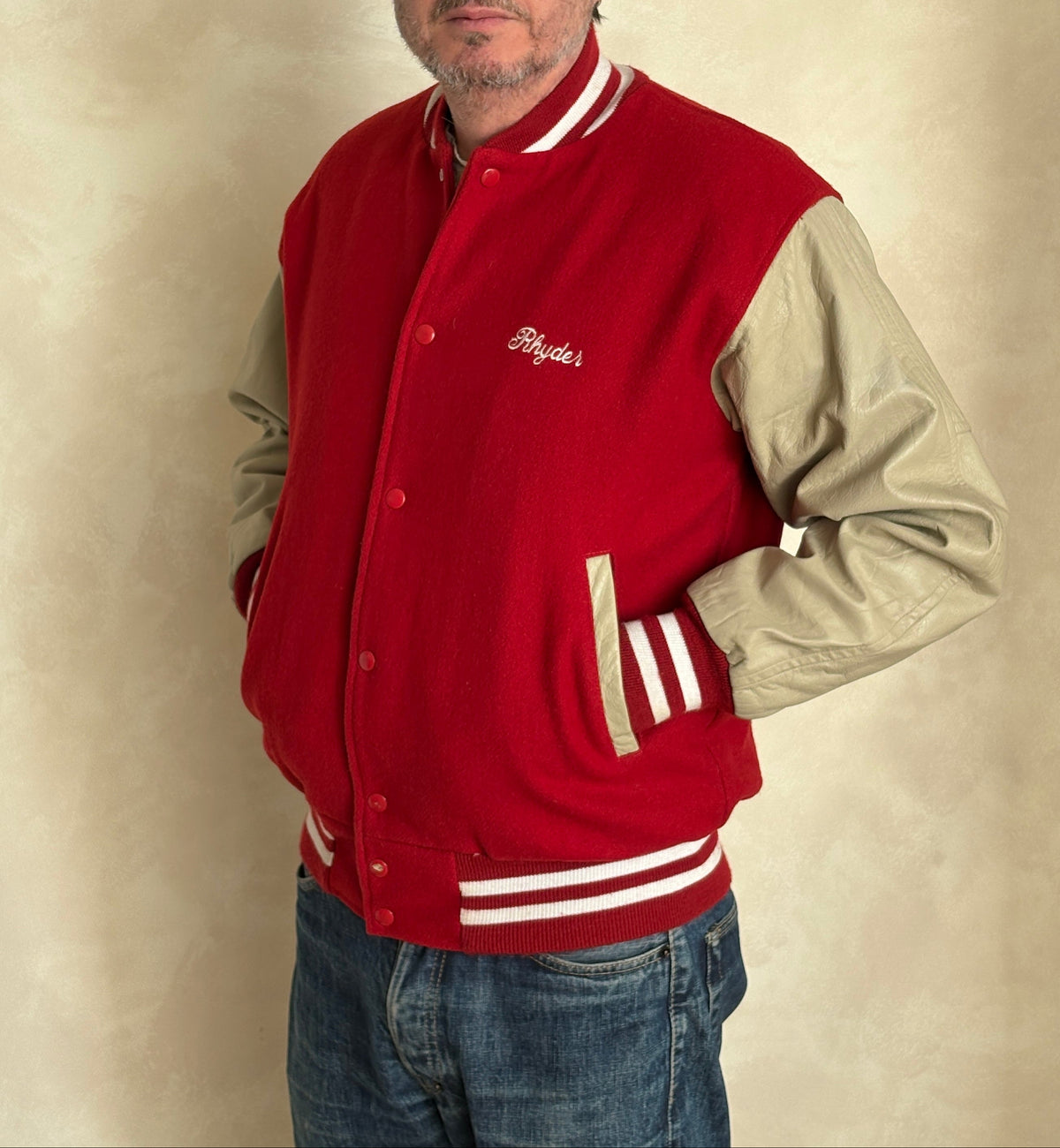 Size Med. Authentic Vintage Varsity Jacket – Wool & Leather Made in USA-AJ357 Studio