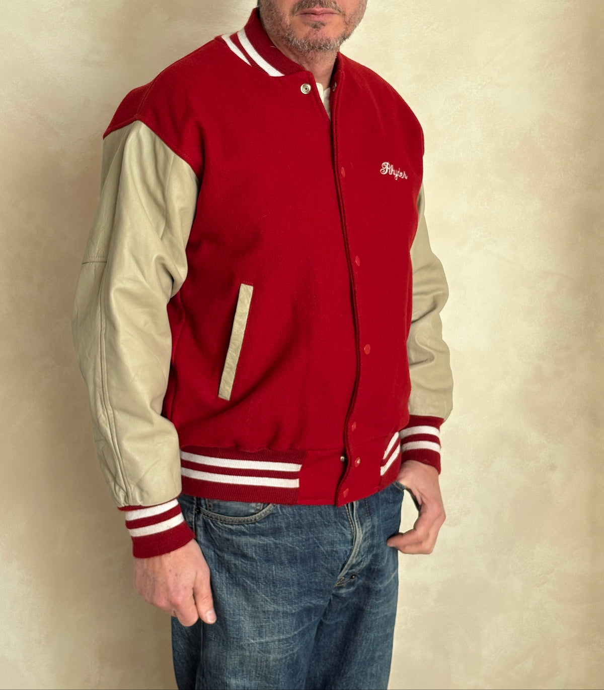 Size Med. Authentic Vintage Varsity Jacket – Wool & Leather Made in USA-AJ357 Studio