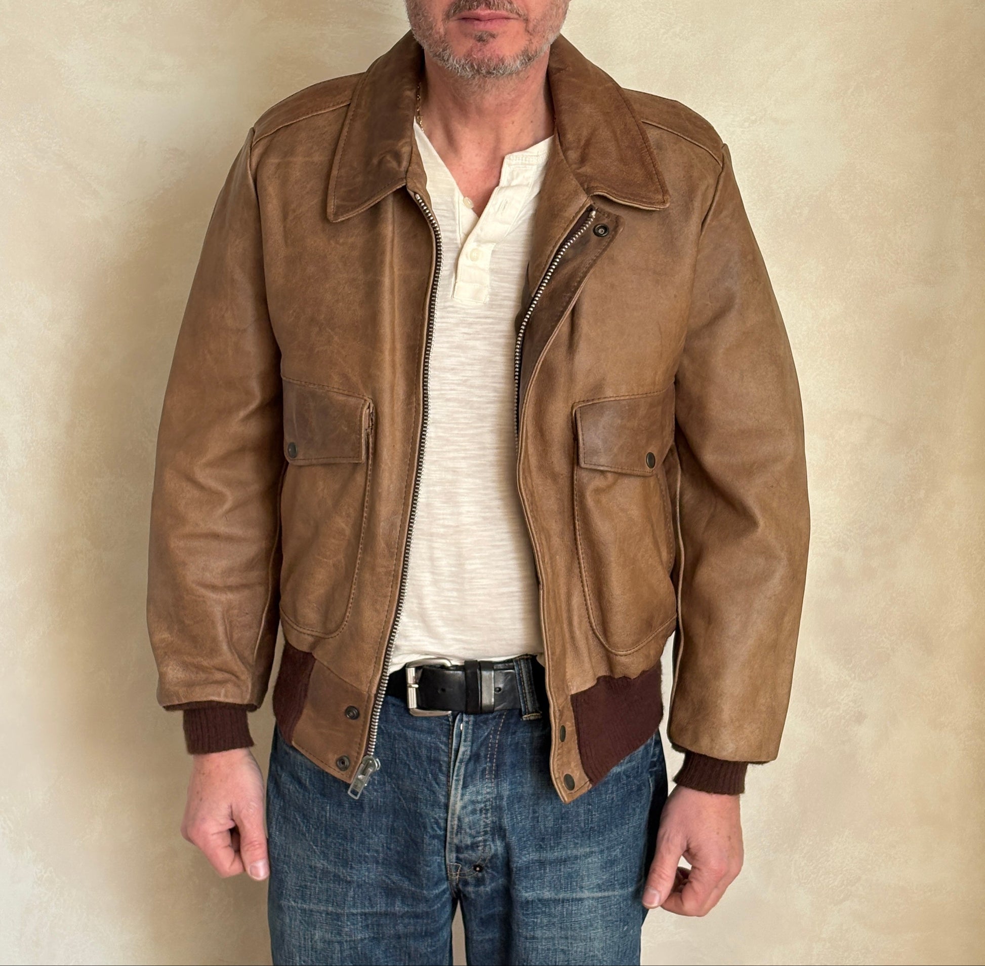 Size 42US / 52EU Vintage Excelled Leather Flight Jacket | Made in USA-AJ357 Studio-AJ357 Studio