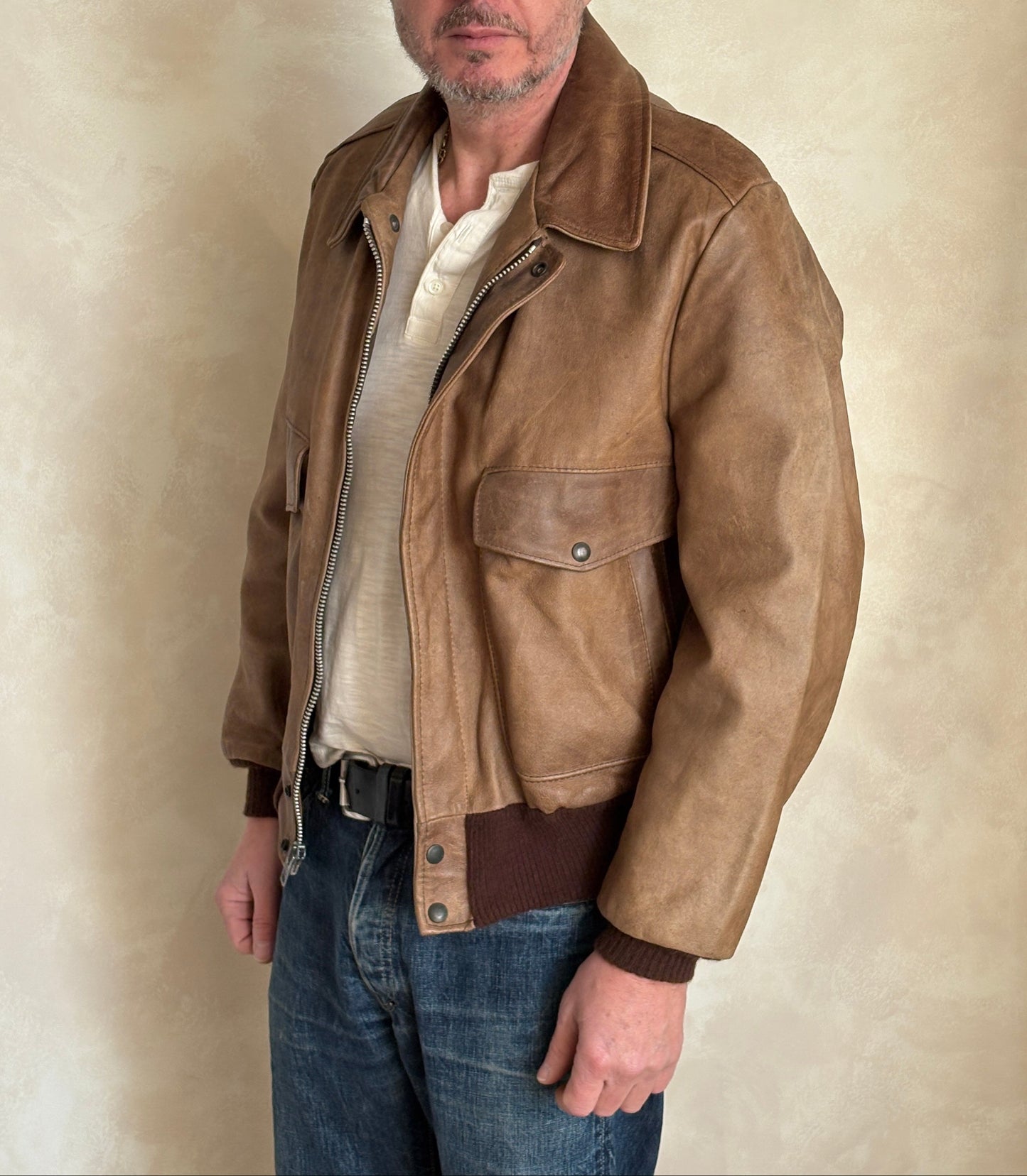 Size 42US / 52EU Vintage Excelled Leather Flight Jacket | Made in USA-AJ357 Studio-AJ357 Studio