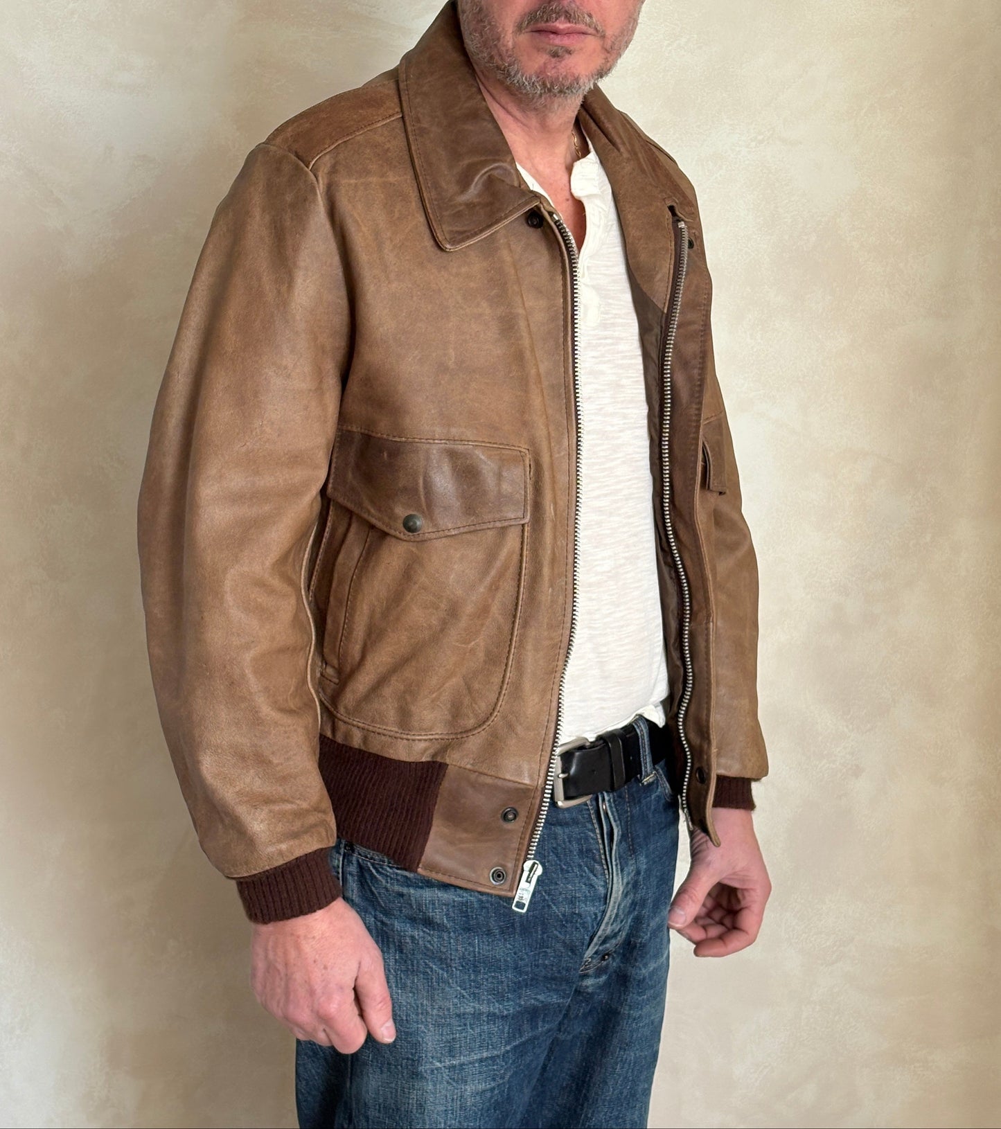 Size 42US / 52EU Vintage Excelled Leather Flight Jacket | Made in USA-AJ357 Studio-AJ357 Studio