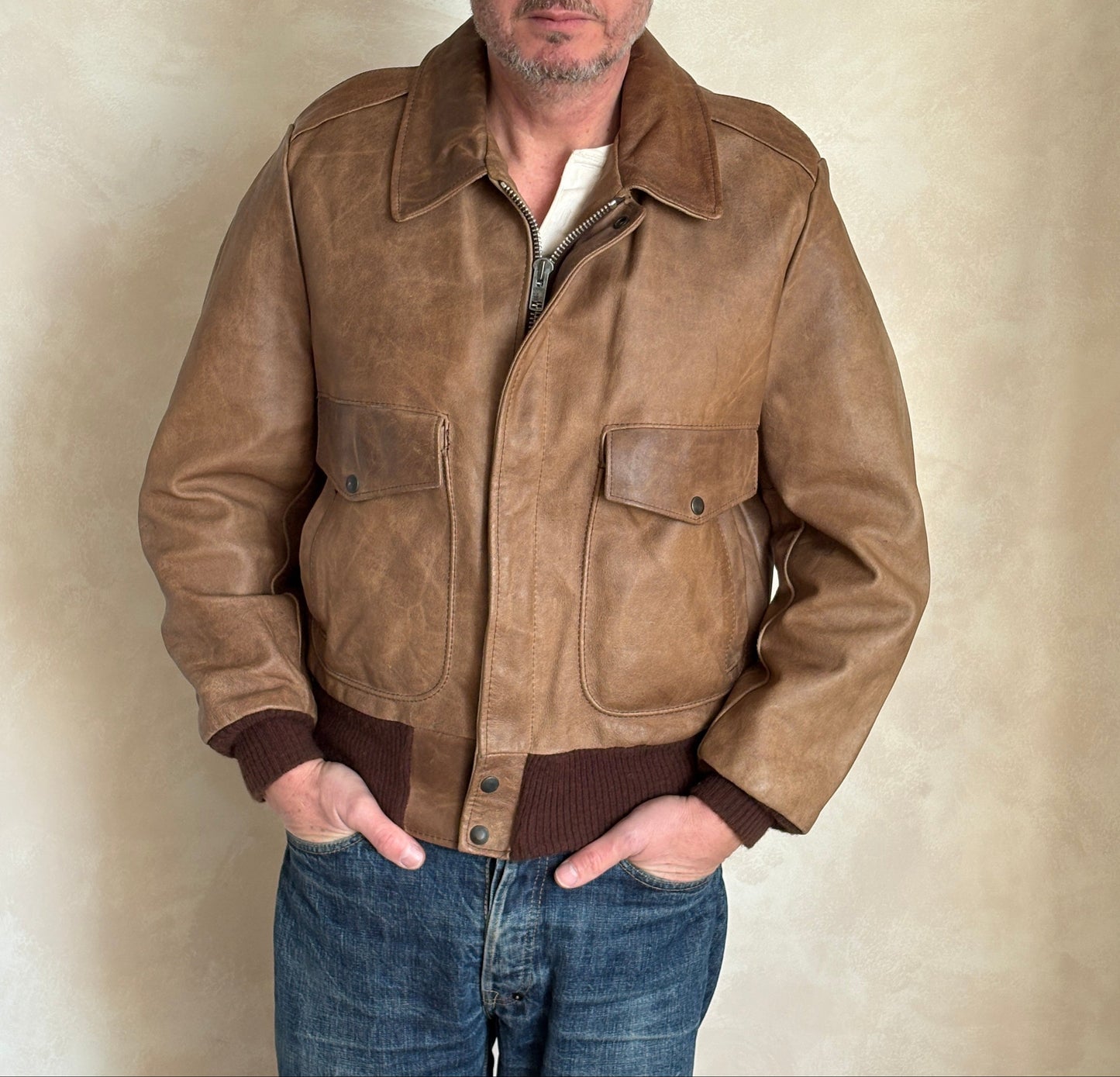 Size 42US / 52EU Vintage Excelled Leather Flight Jacket | Made in USA-AJ357 Studio-AJ357 Studio