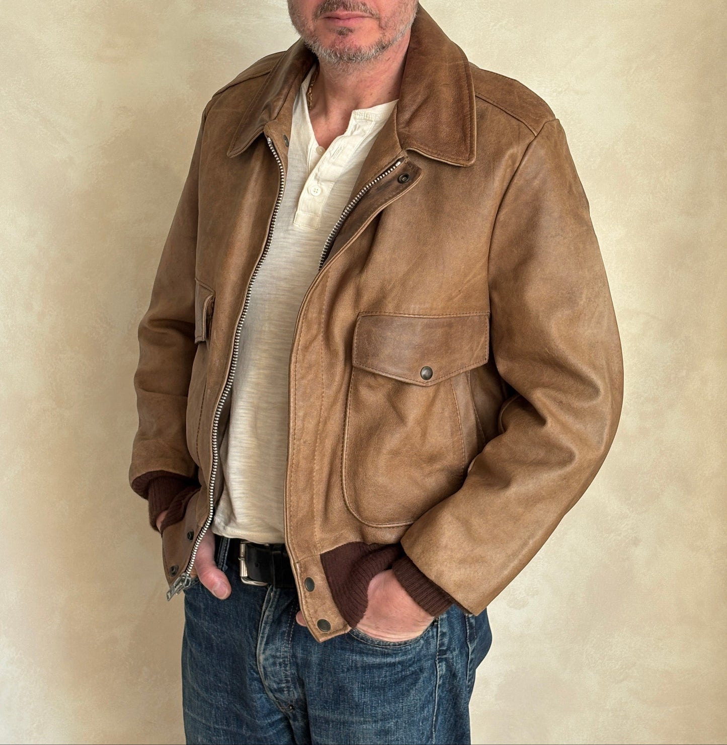 Size 42US / 52EU Vintage Excelled Leather Flight Jacket | Made in USA-AJ357 Studio-AJ357 Studio