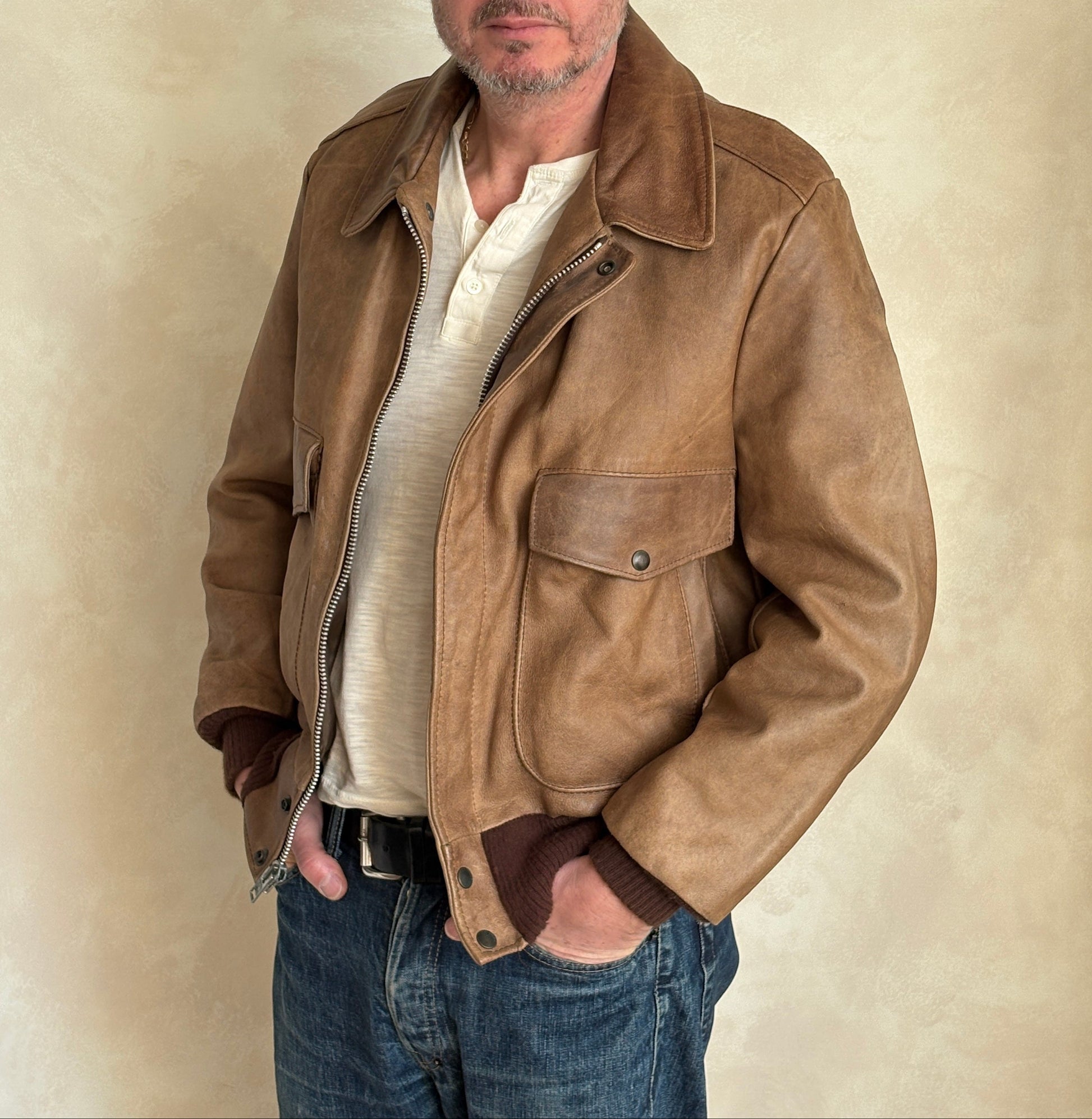 Size 42US / 52EU Vintage Excelled Leather Flight Jacket | Made in USA-AJ357 Studio-AJ357 Studio