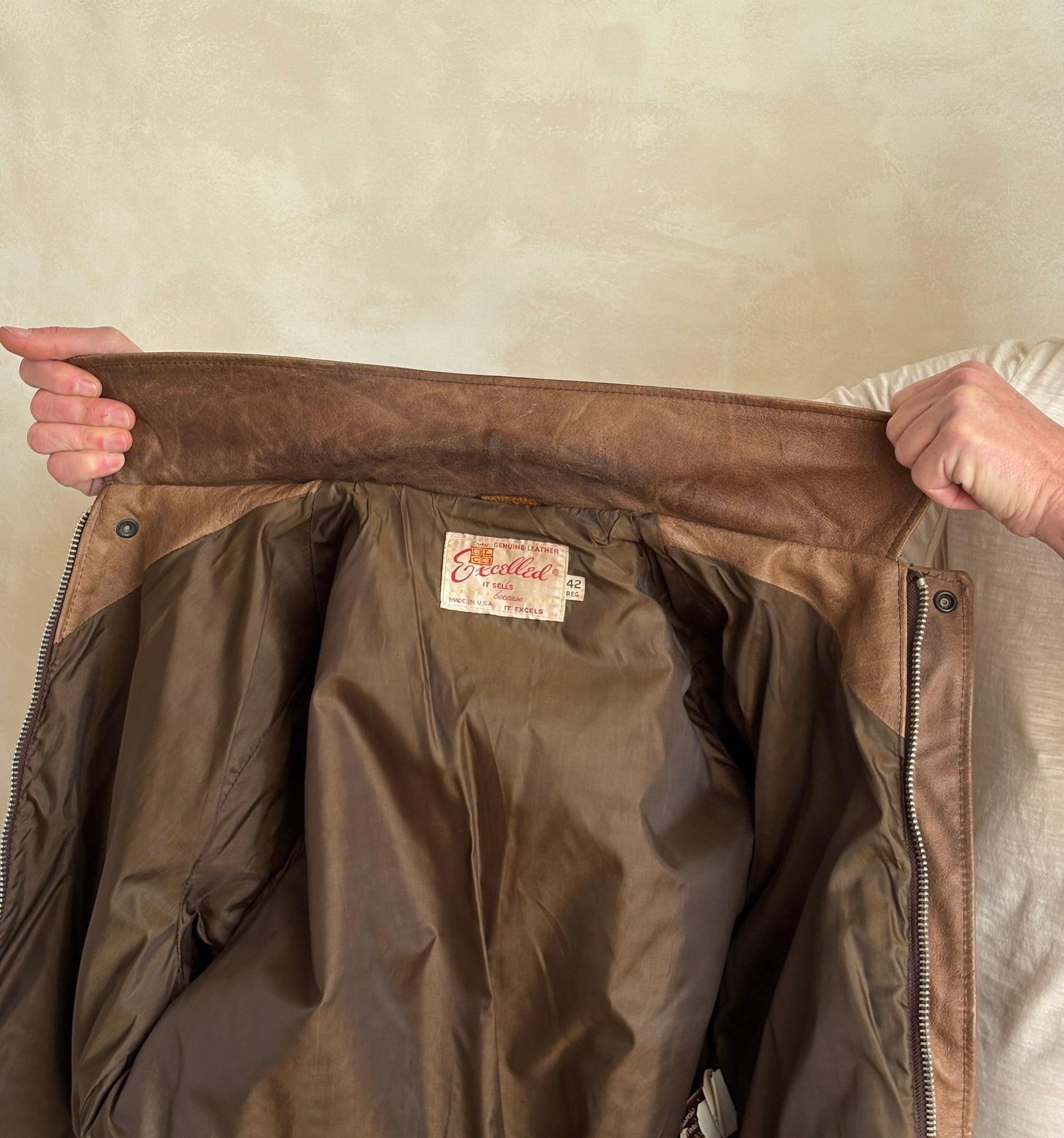 Size 42US / 52EU Vintage Excelled Leather Flight Jacket | Made in USA-AJ357 Studio-AJ357 Studio