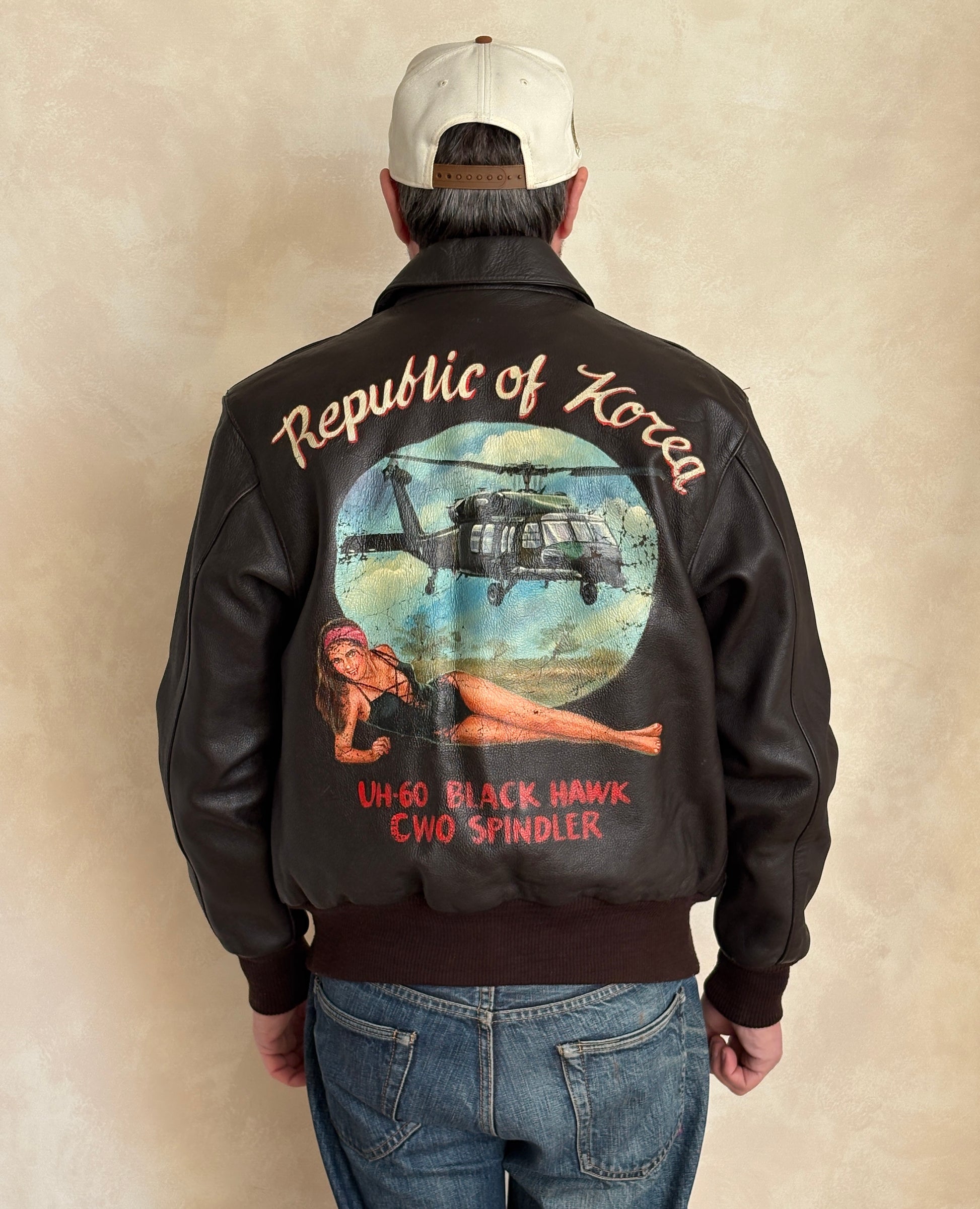 Size 42US / 52 EU Vintage Hand-Painted Republic of Korea Flight Jacket -AJ357 Studio-AJ357 Studio