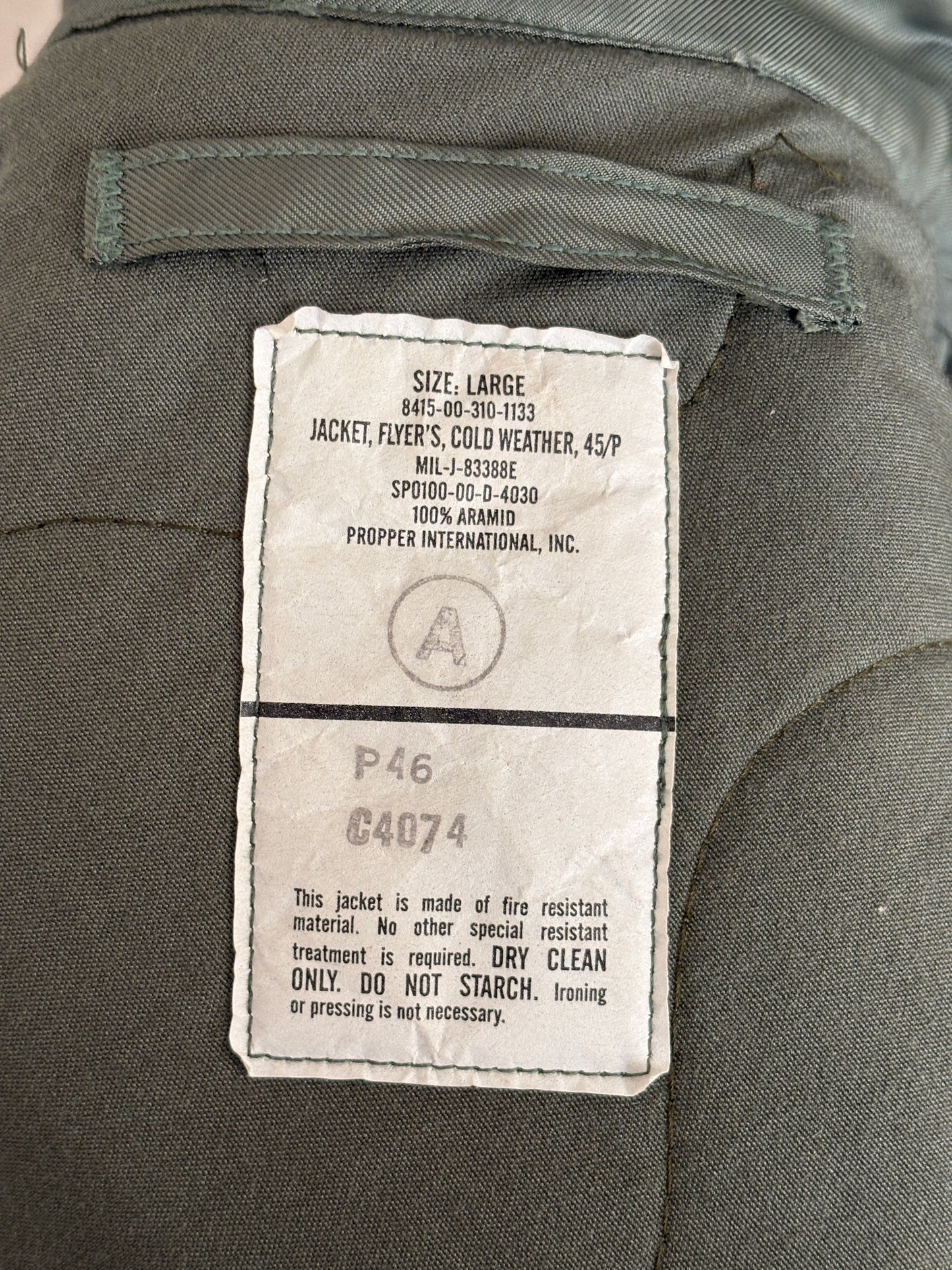Authentic Vintage CWU-45/P Flight Jacket - 100% Aramid Fire Resistant - Size Large