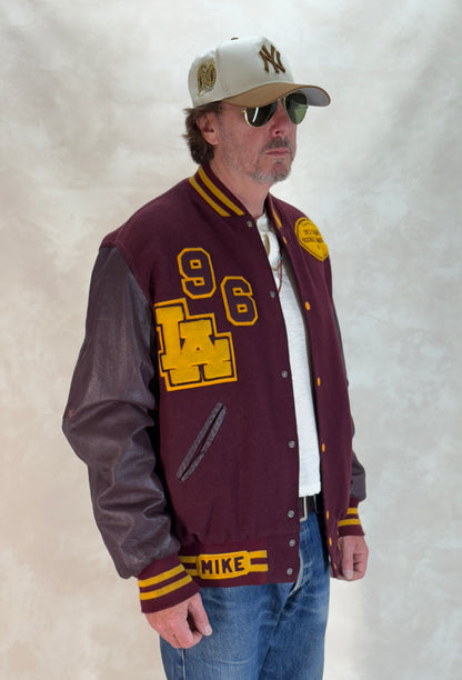 X Large. Vintage 90s Football Varsity wool and leather jacket Made in USA-AJ357 Studio