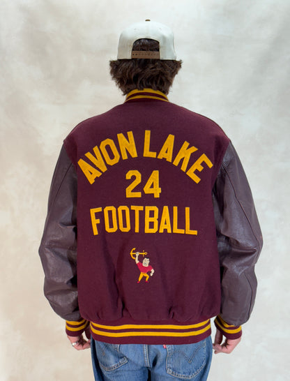 X Large. Vintage 90s Football Varsity wool and leather jacket Made in USA-AJ357 Studio