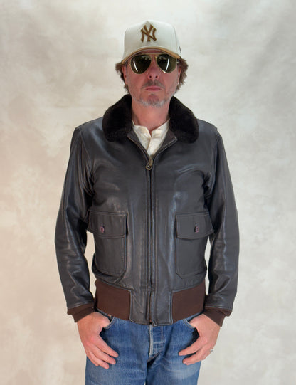 Size 38US / 48EU. 2001 Vintage Cooper G-1 Flight Jacket Made in USA - Leather Bomber-AJ357 Studio