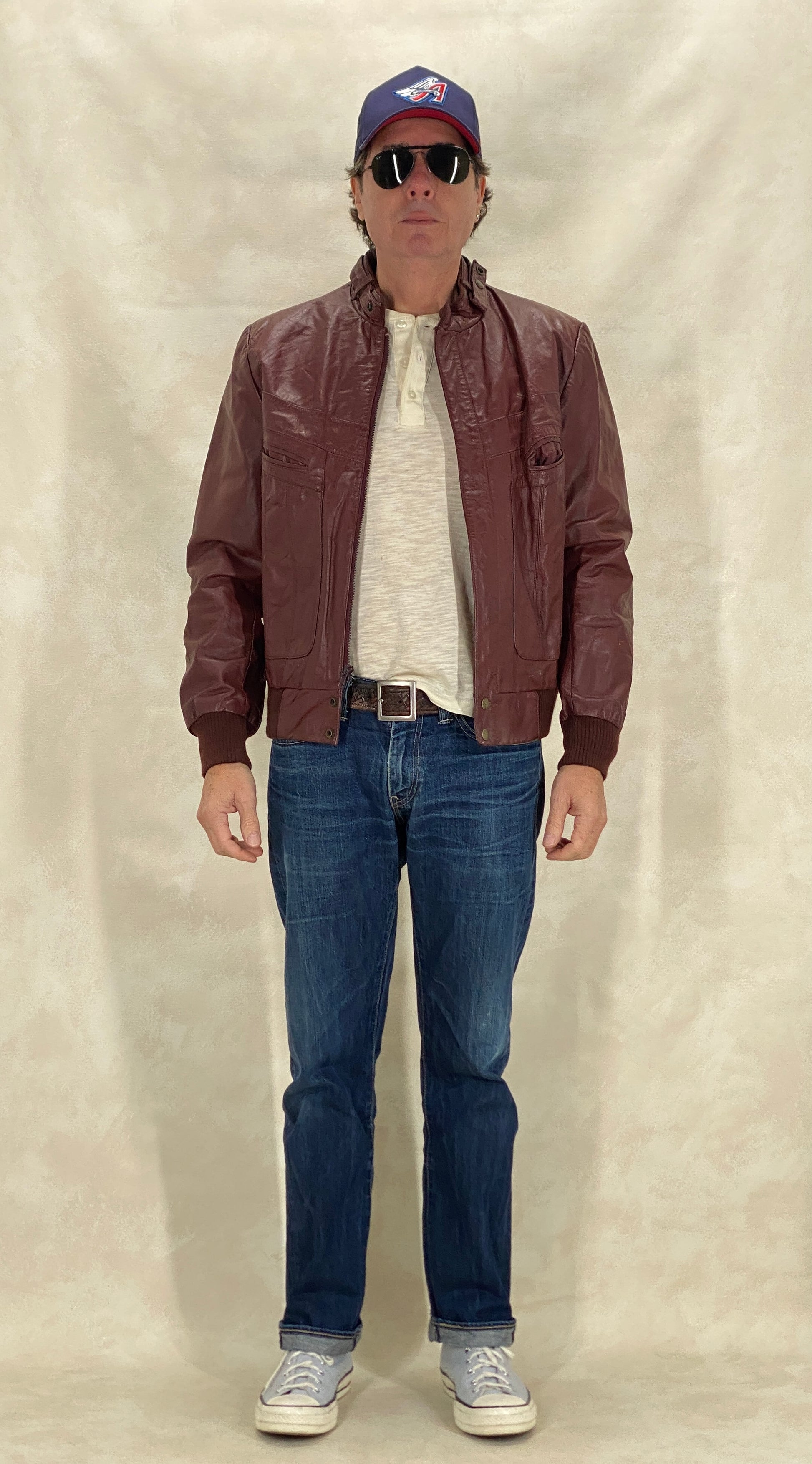 Vintage 1980s Wilson men’s leather jacket in classic retro style, size 42US 52EU