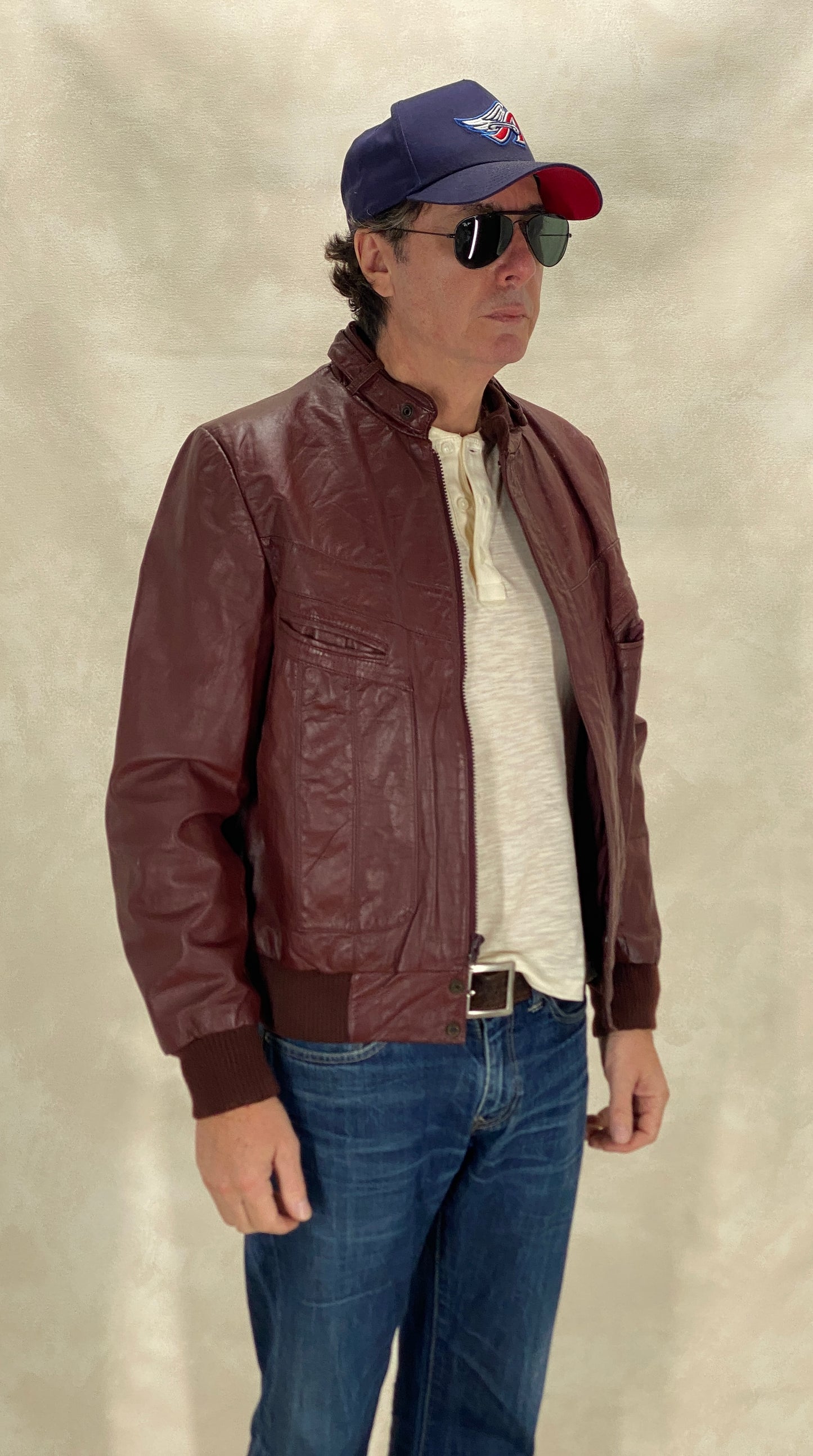 Vintage 1980s Wilson men’s leather jacket in classic retro style, size 42US 52EU
