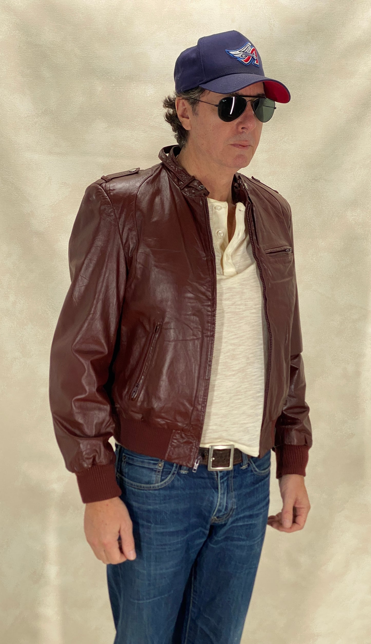 Vintage Wilson leather jacket in classic 1980s style made from genuine leather, size 42US 52EU