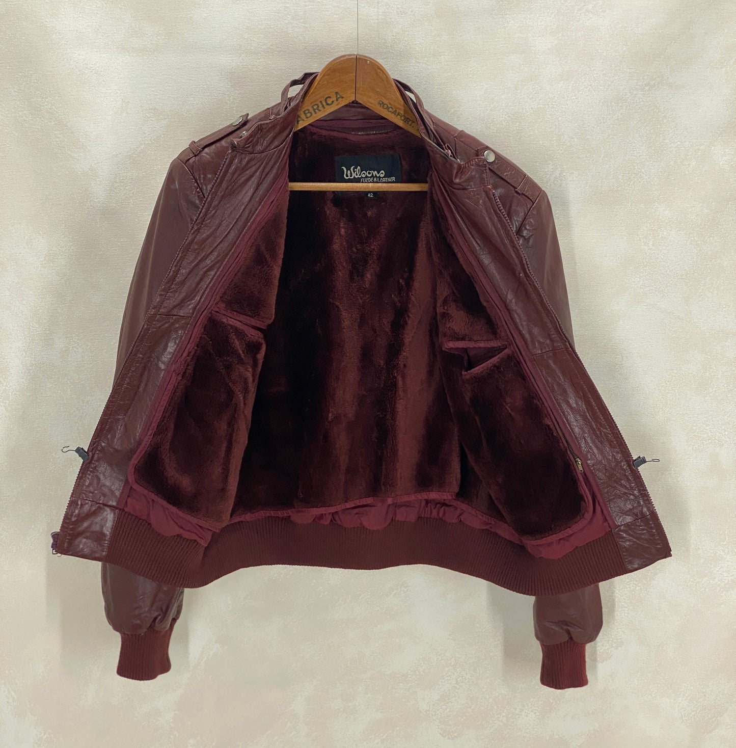 Vintage Wilson leather jacket in classic 1980s style made from genuine leather, size 42US 52EU