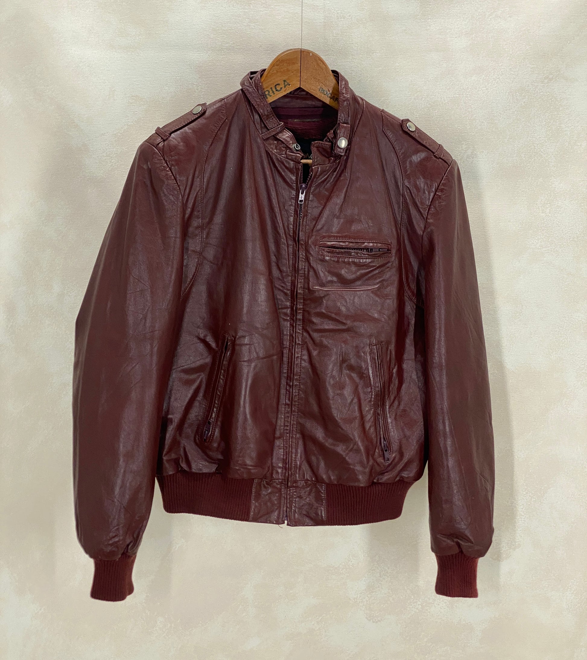 Vintage Wilson leather jacket in classic 1980s style made from genuine leather, size 42US 52EU
