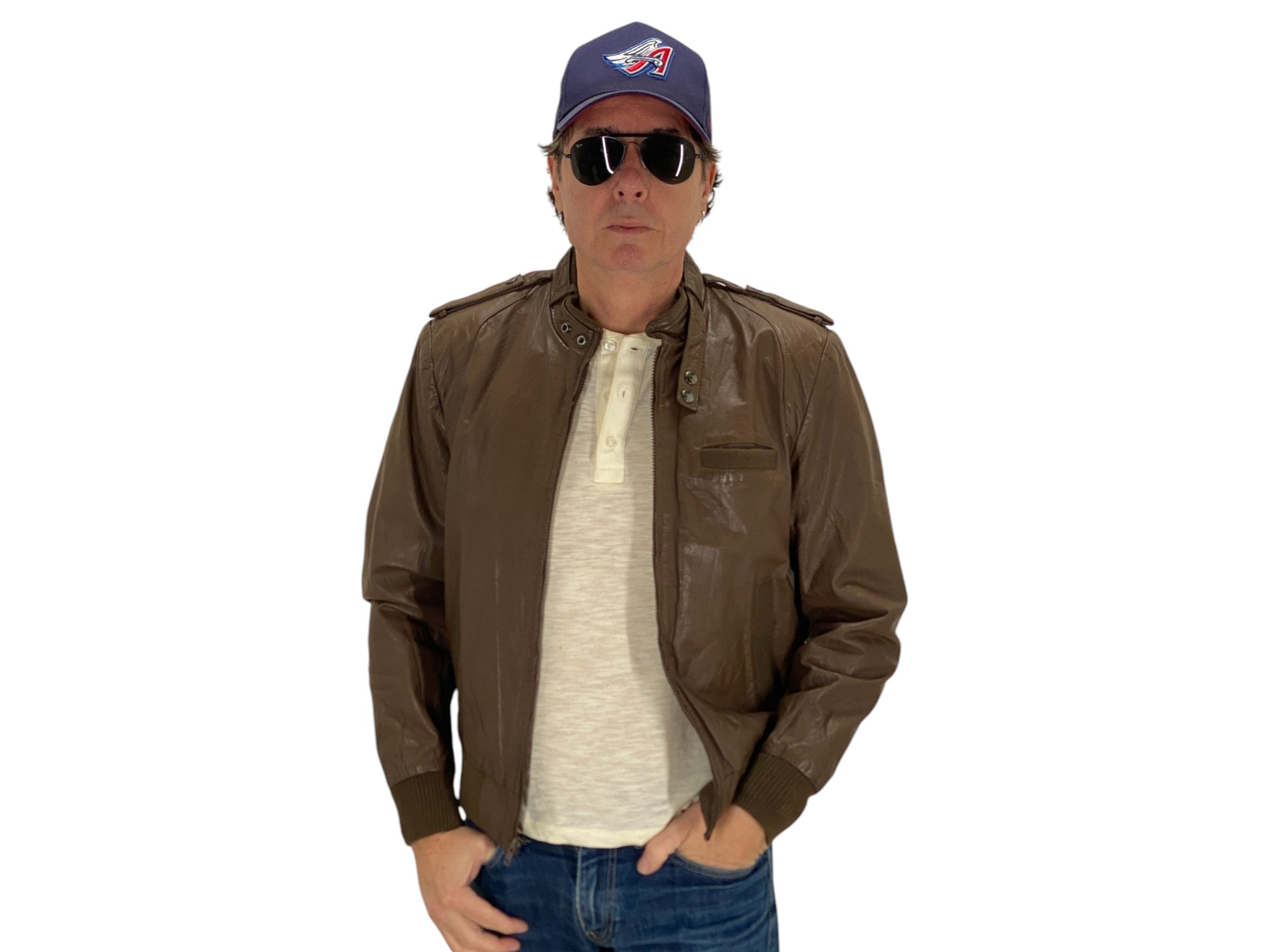 Vintage 1980s leather jacket in classic retro fashion style, size 40US 50EU