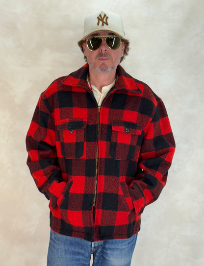 Size Large. Vintage 50s Utica N.Y. Wool Jacket – Red & Black – Zipper. Made in USA-AJ357 Studio