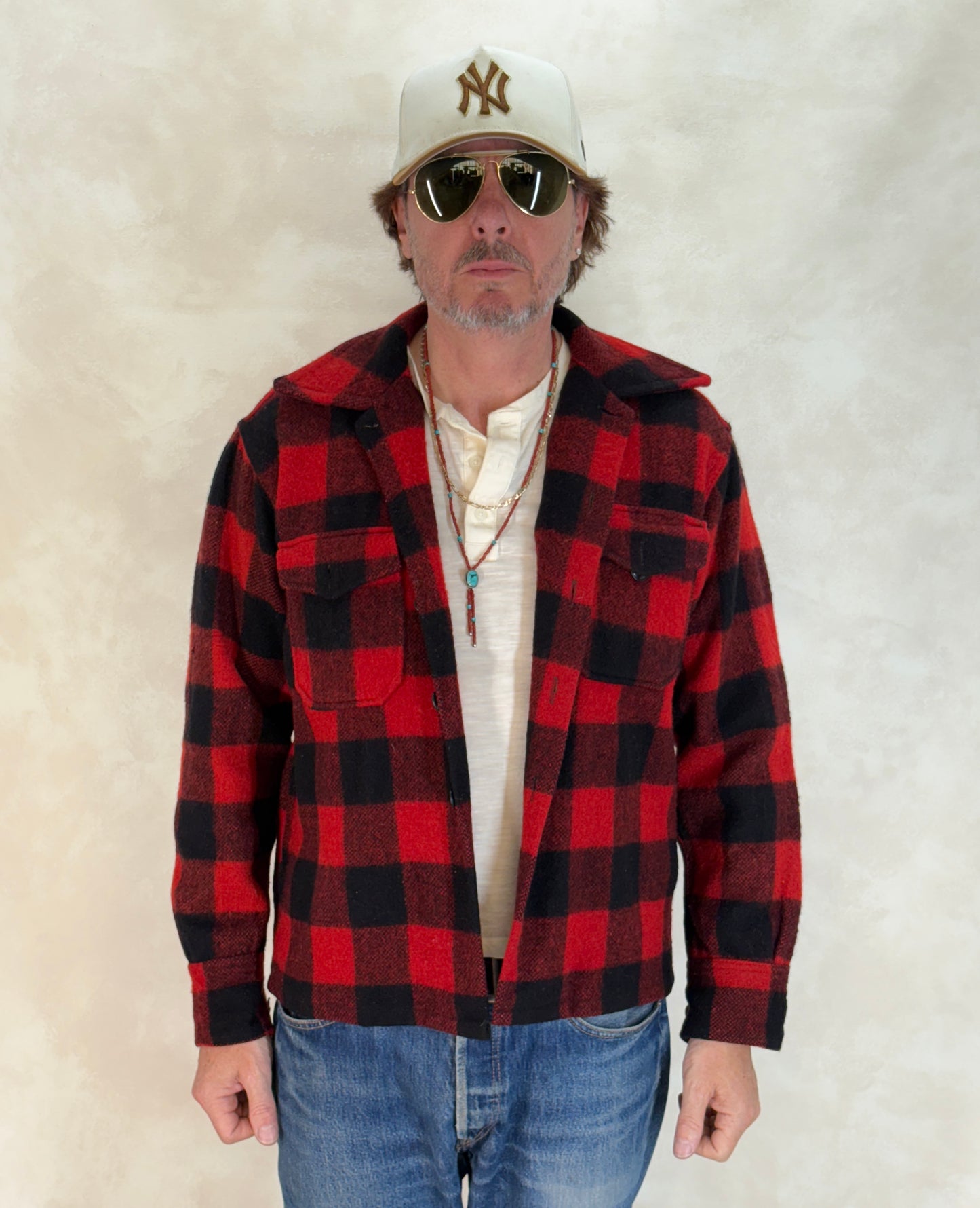 Size 40US / 50EU. Authentic 50s USA-Made Heavyweight Wool Plaid Shirt - USA Vintage Bcn