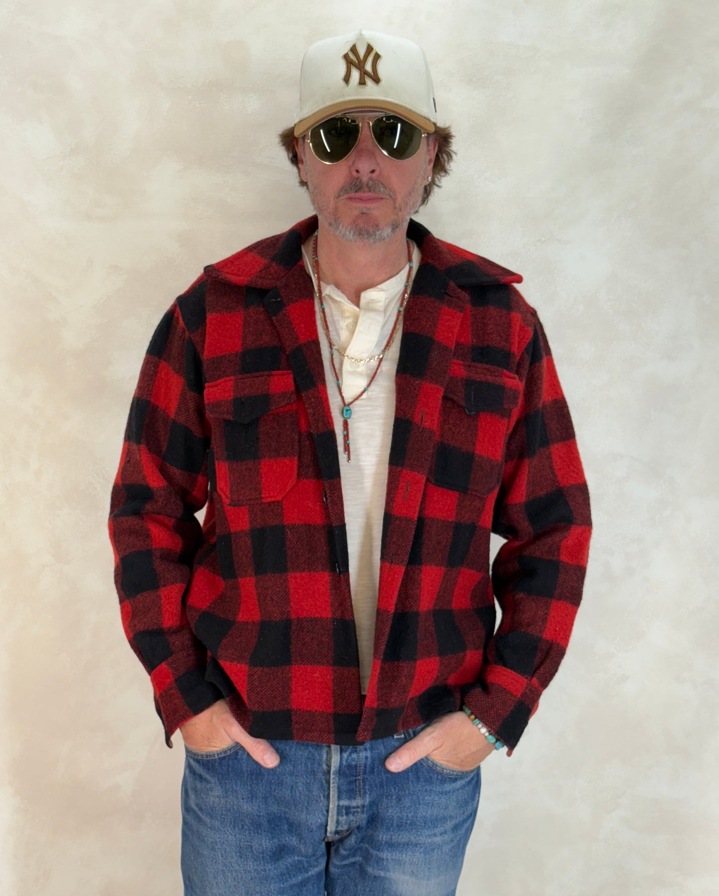 Size 40US / 50EU. Authentic 50s USA-Made Heavyweight Wool Plaid Shirt - USA Vintage Bcn