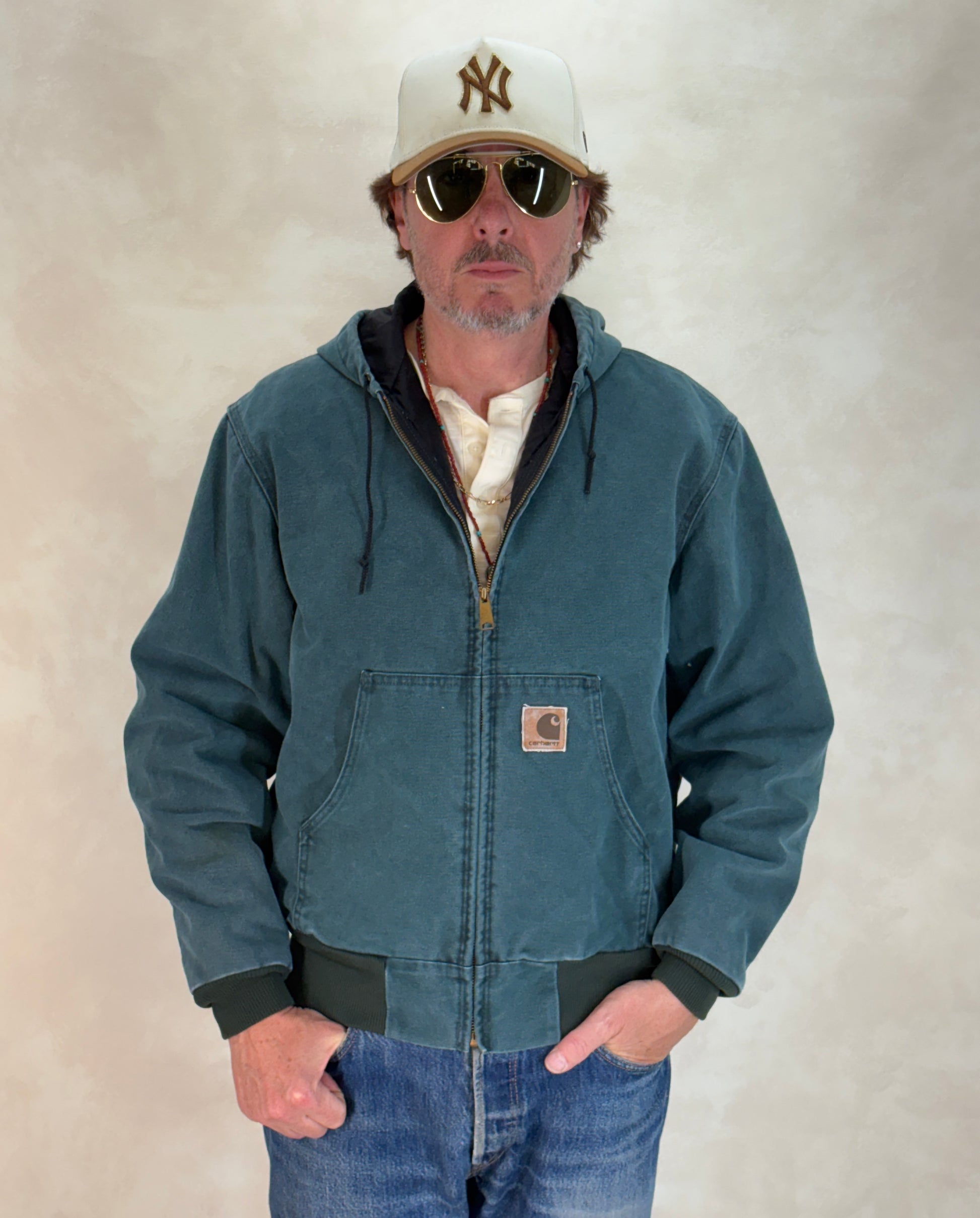 Size Med. 90s Green Vintage hooded Carhartt jacket Made in USA - USA Vintage Bcn